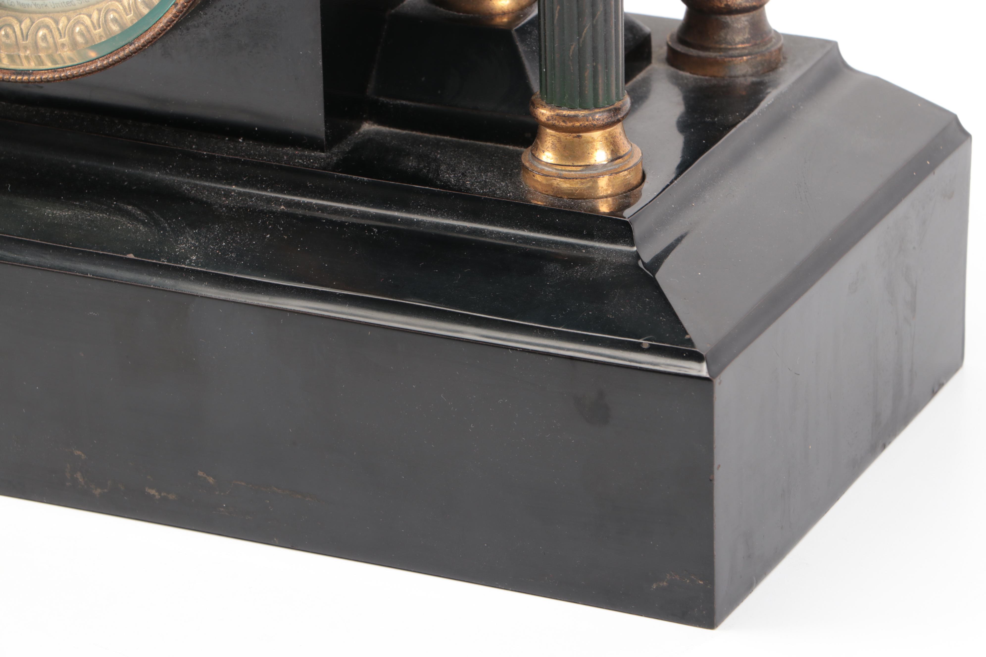 Ansonia Greek Revival Style Temple-Shaped Mantel Clock, Late 19th/Early 20th C.