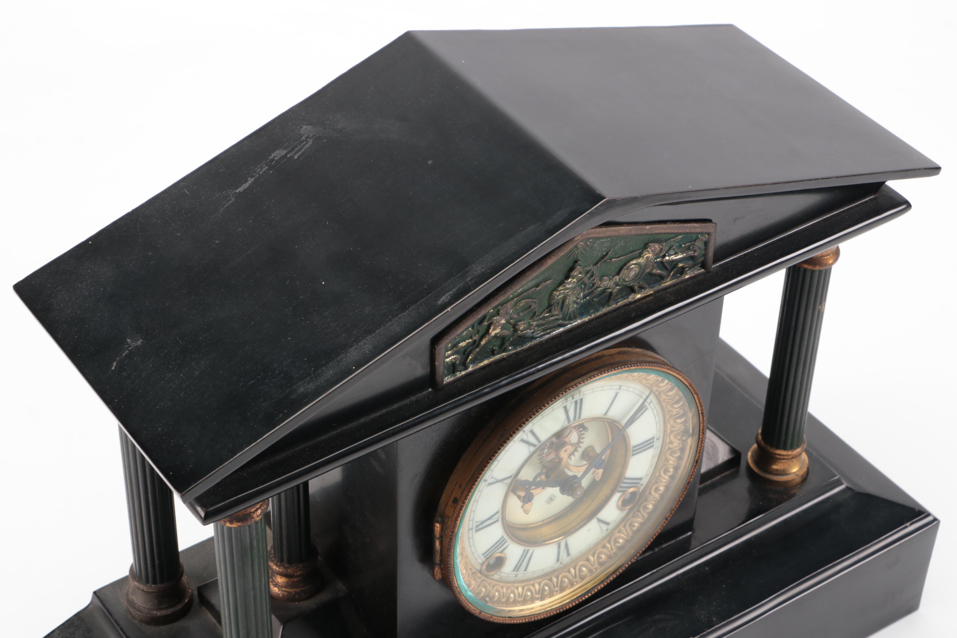 Ansonia Greek Revival Style Temple-Shaped Mantel Clock, Late 19th/Early 20th C.