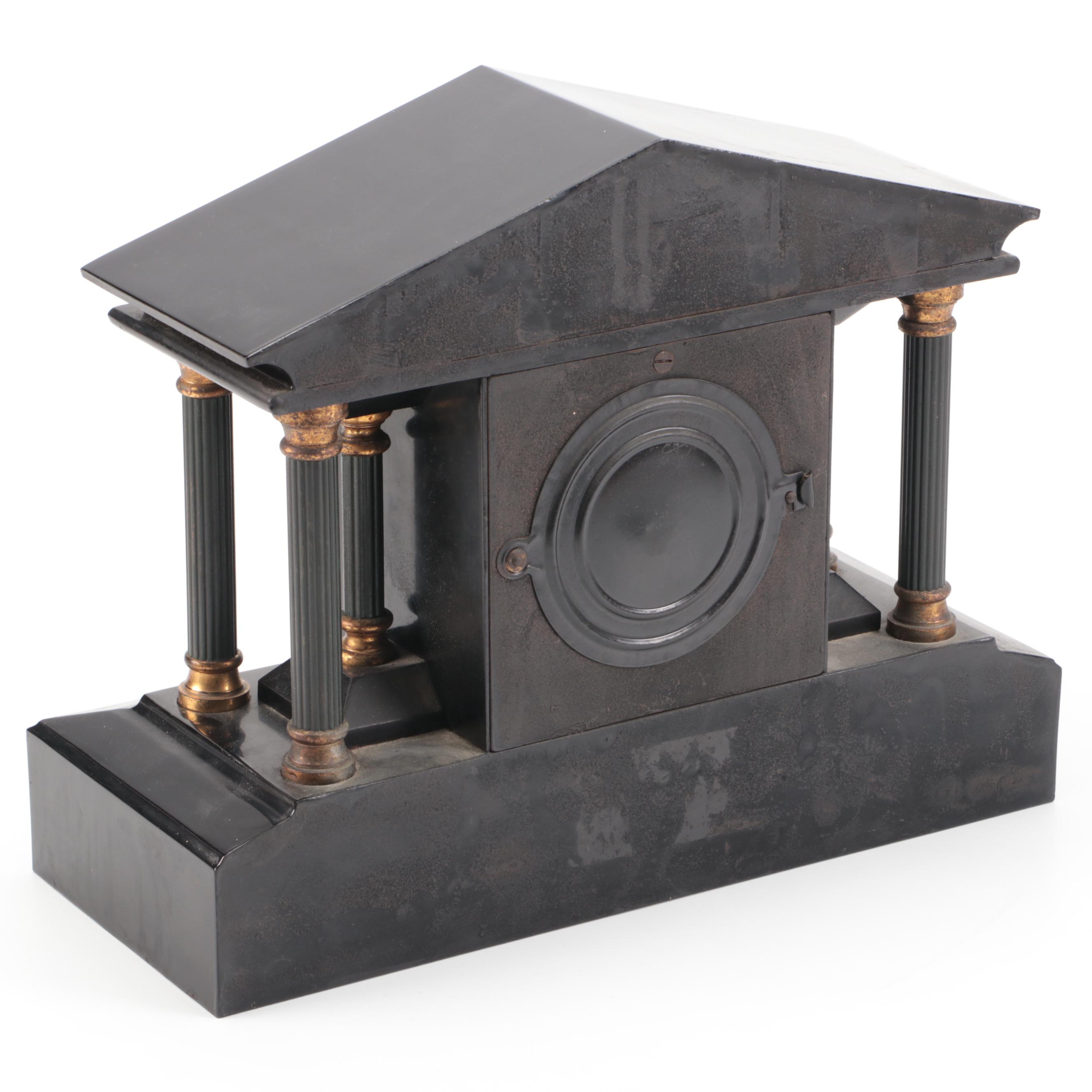 Ansonia Greek Revival Style Temple-Shaped Mantel Clock, Late 19th/Early 20th C.