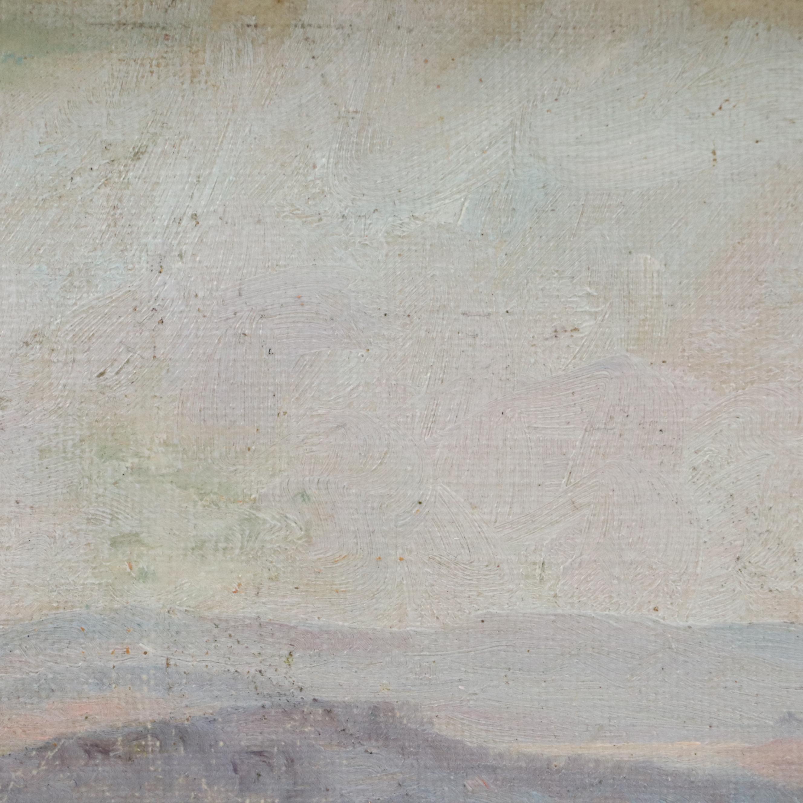 Attributed to Jeanne Reimbolte Oil Impressionistic Village, Early 20th Century