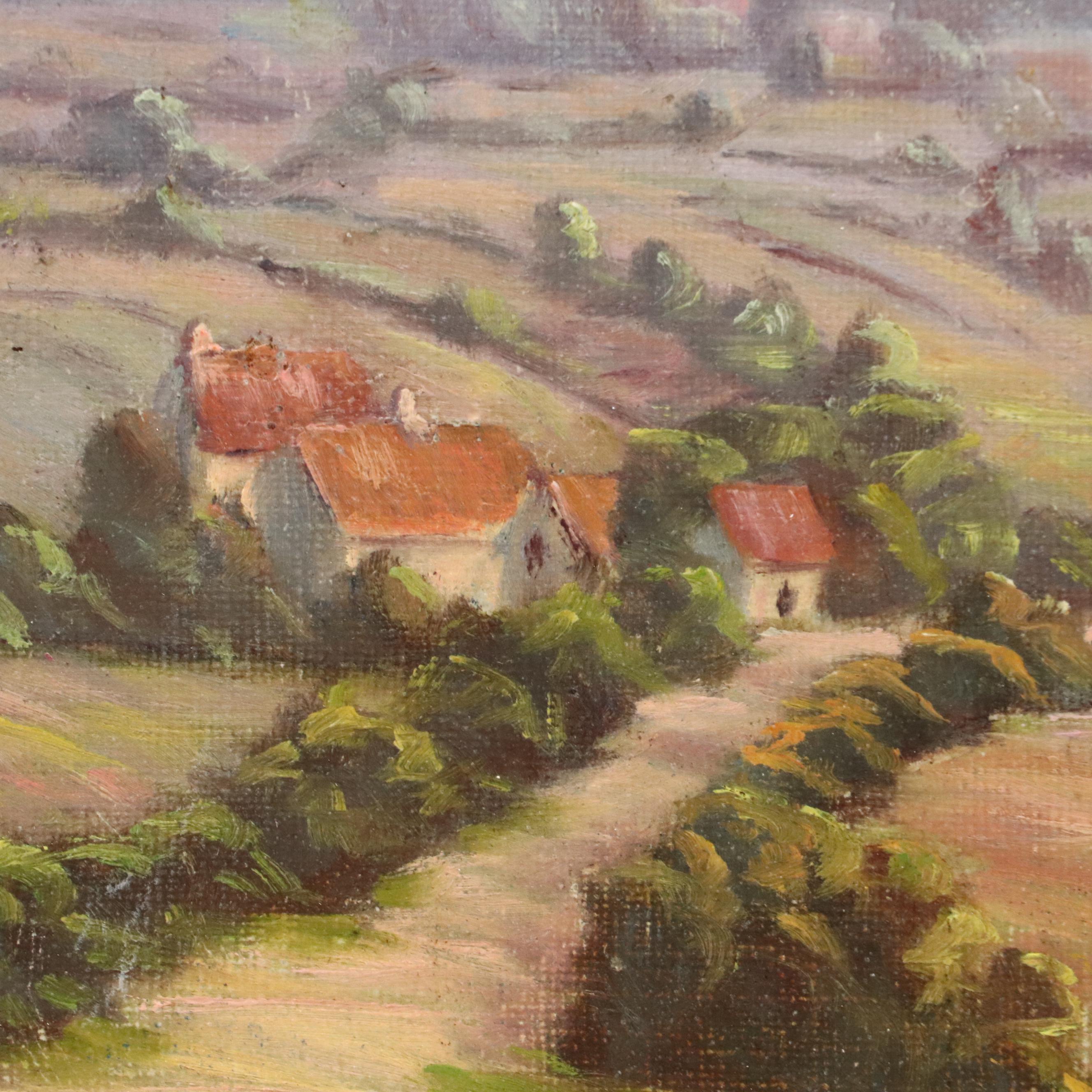 Attributed to Jeanne Reimbolte Oil Impressionistic Village, Early 20th Century
