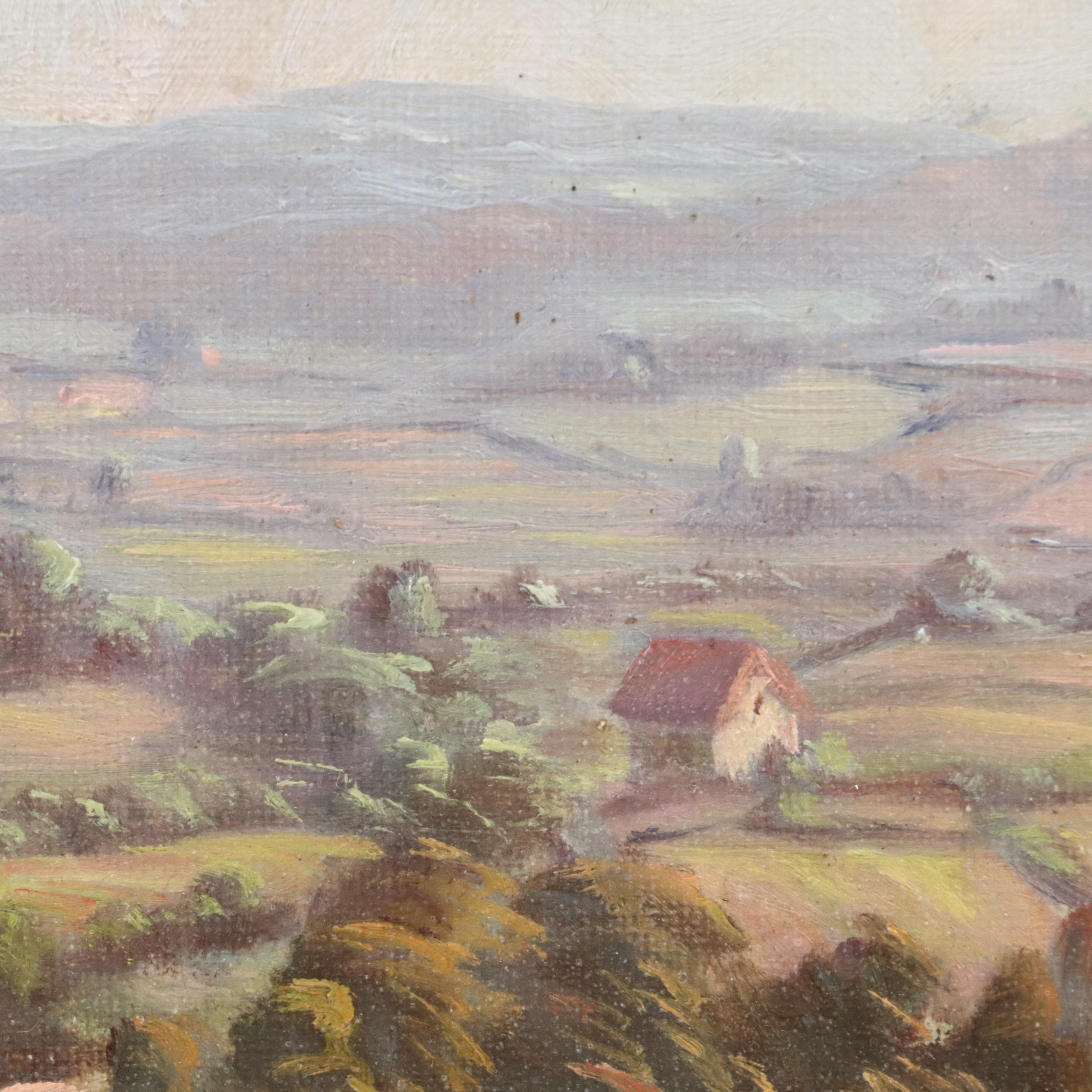 Attributed to Jeanne Reimbolte Oil Impressionistic Village, Early 20th Century