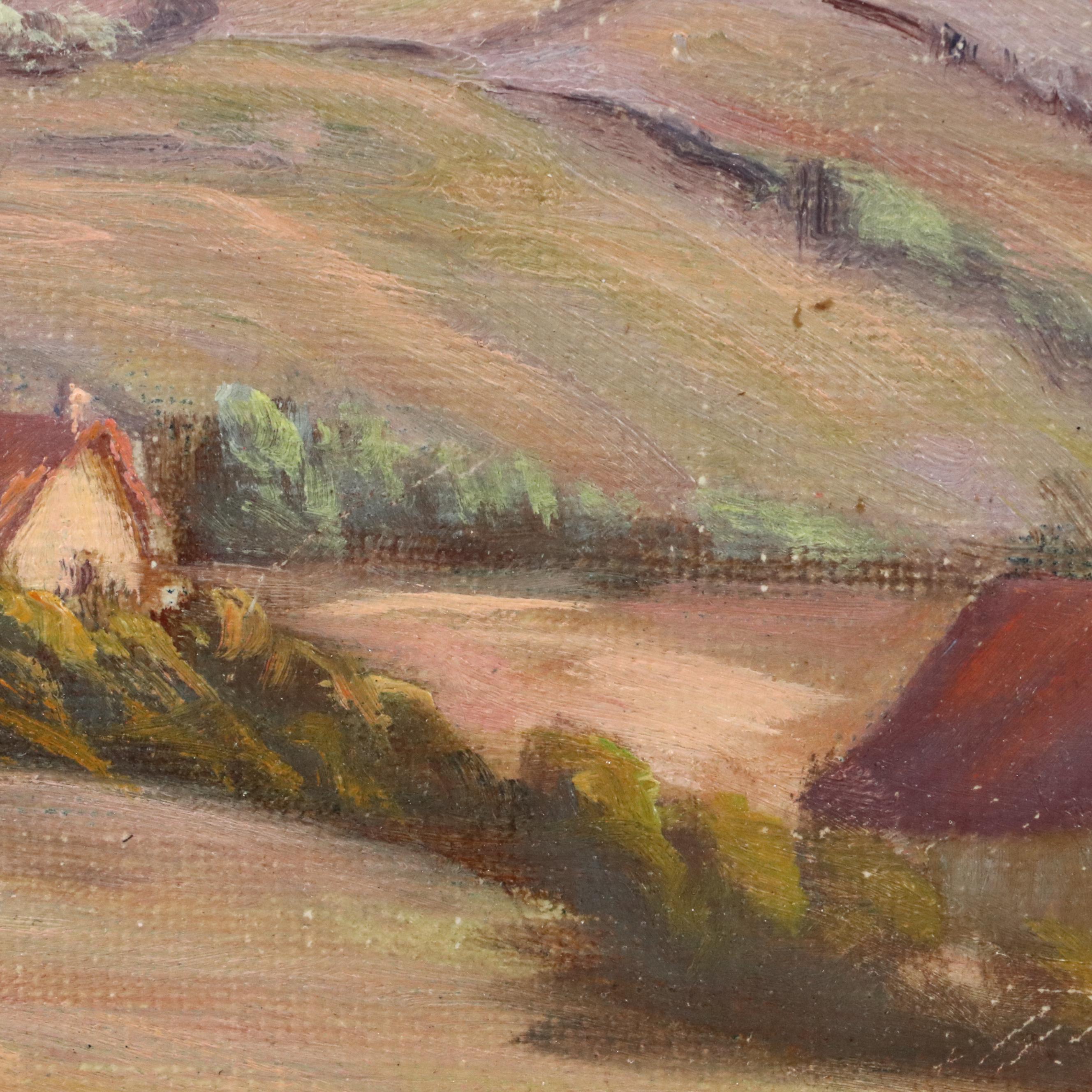 Attributed to Jeanne Reimbolte Oil Impressionistic Village, Early 20th Century