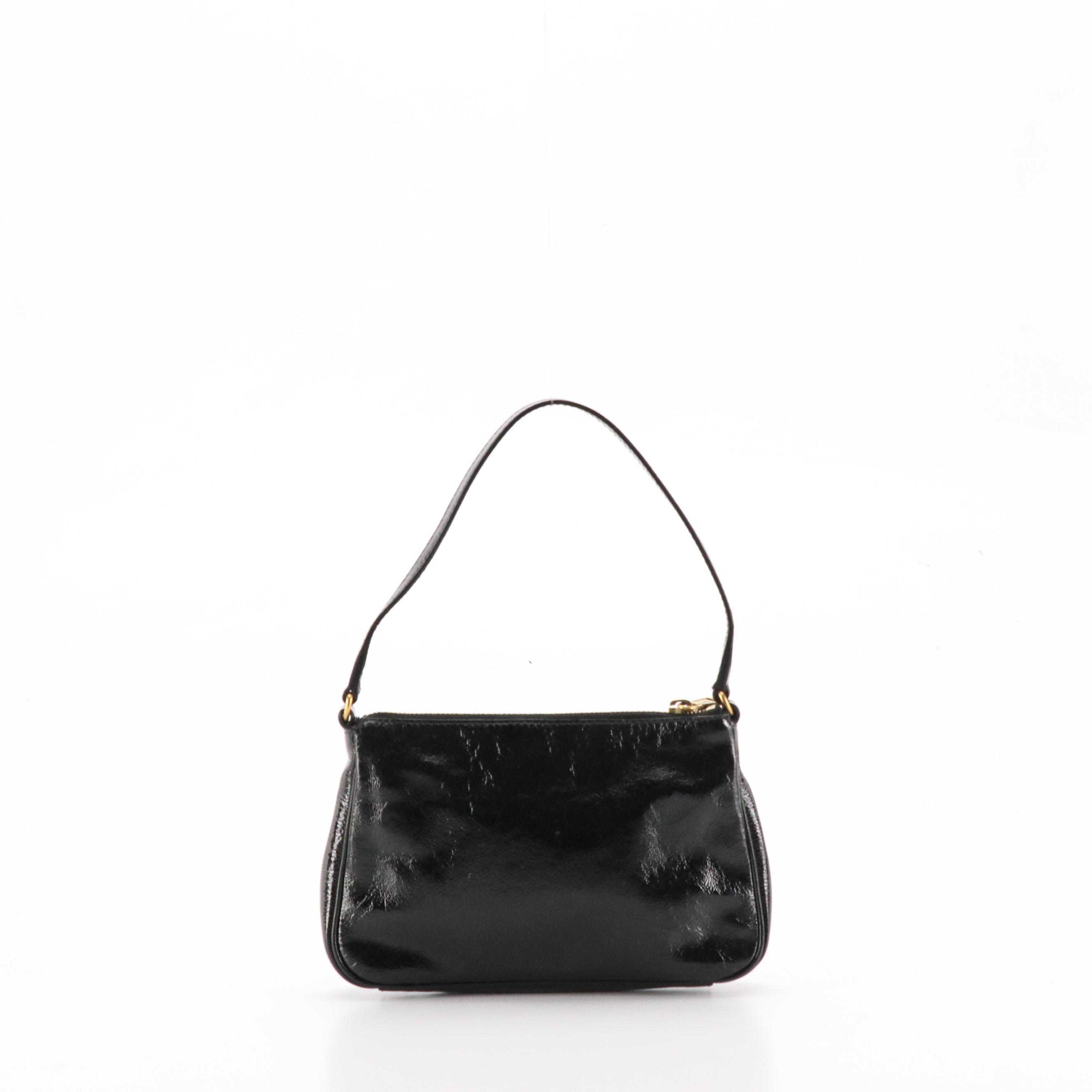 Yves Saint Laurent Mini Shoulder Bag in Black Crinkled Patent Leather