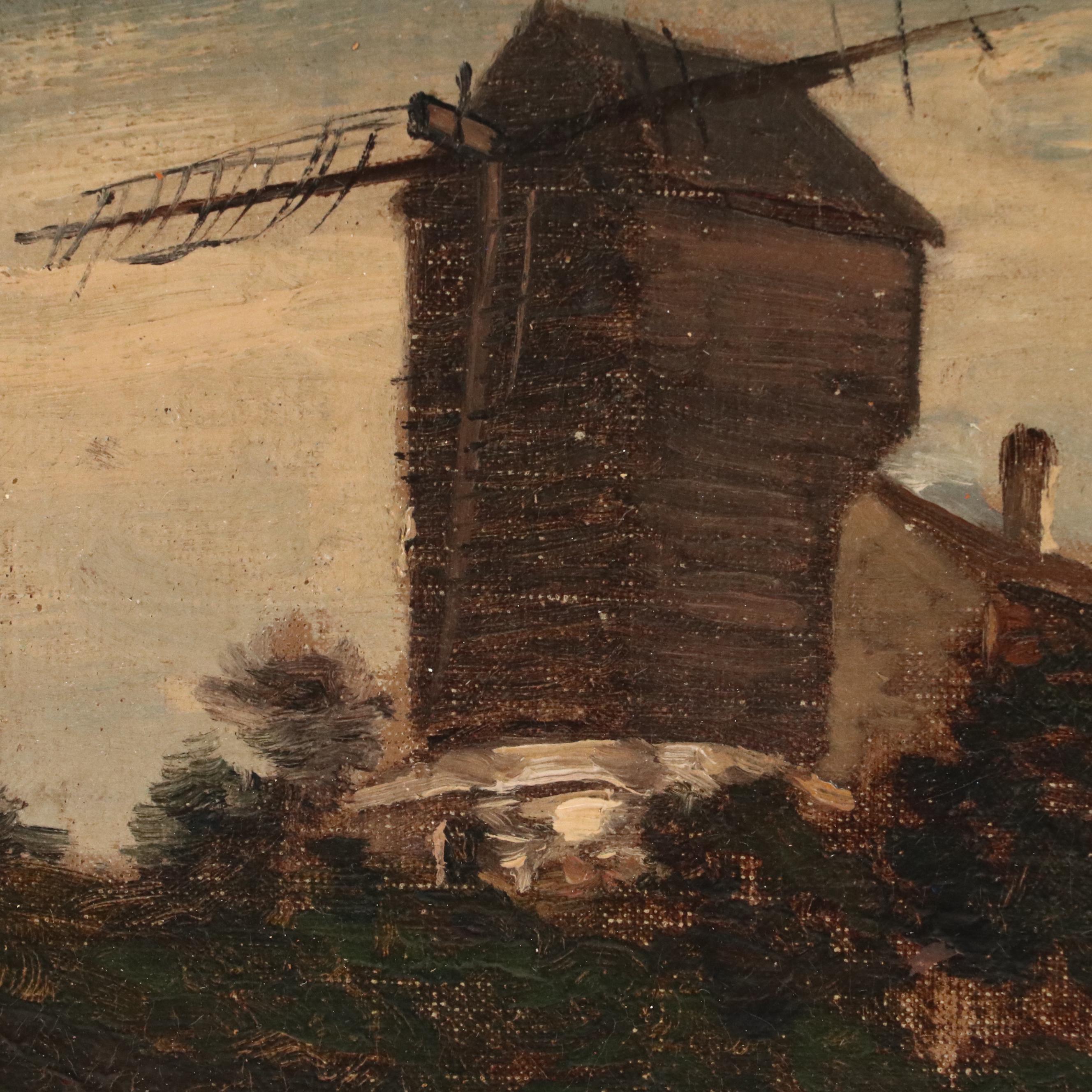 Dutch School Pastoral Scene With Windmill Oil Painting, Late 19th century