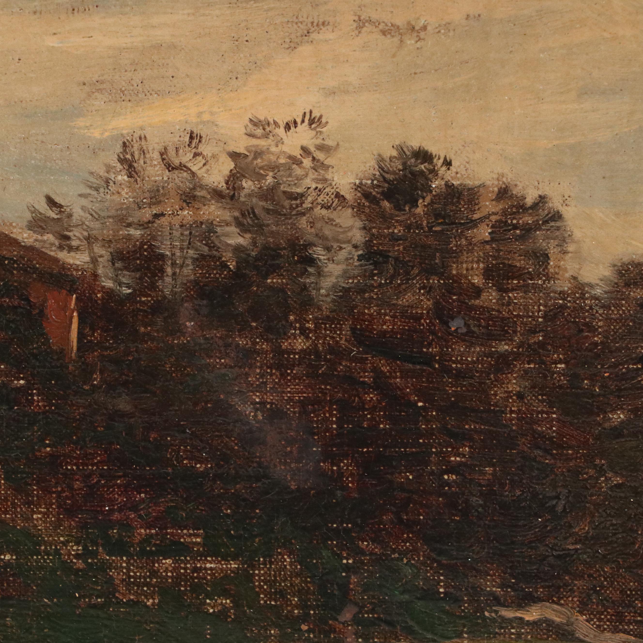 Dutch School Pastoral Scene With Windmill Oil Painting, Late 19th century