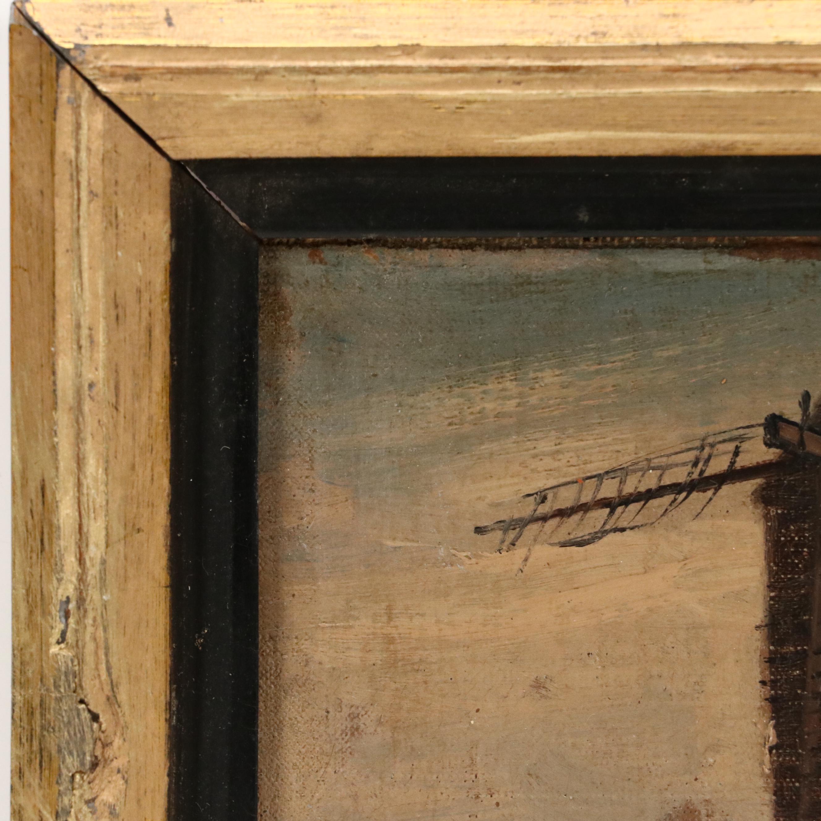 Dutch School Pastoral Scene With Windmill Oil Painting, Late 19th century