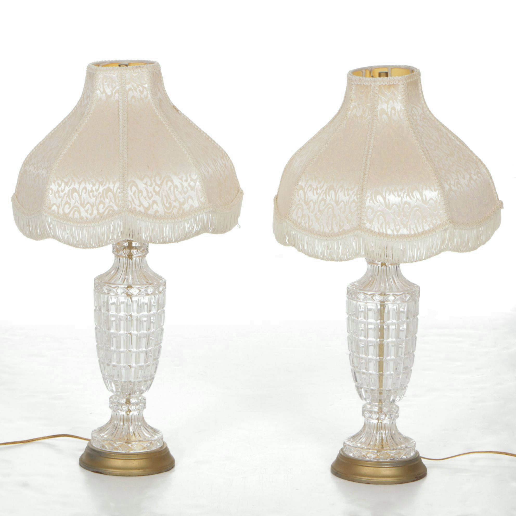 Hollywood Regency Style Pressed Glass Urn Table Lamps with Victorian Shades