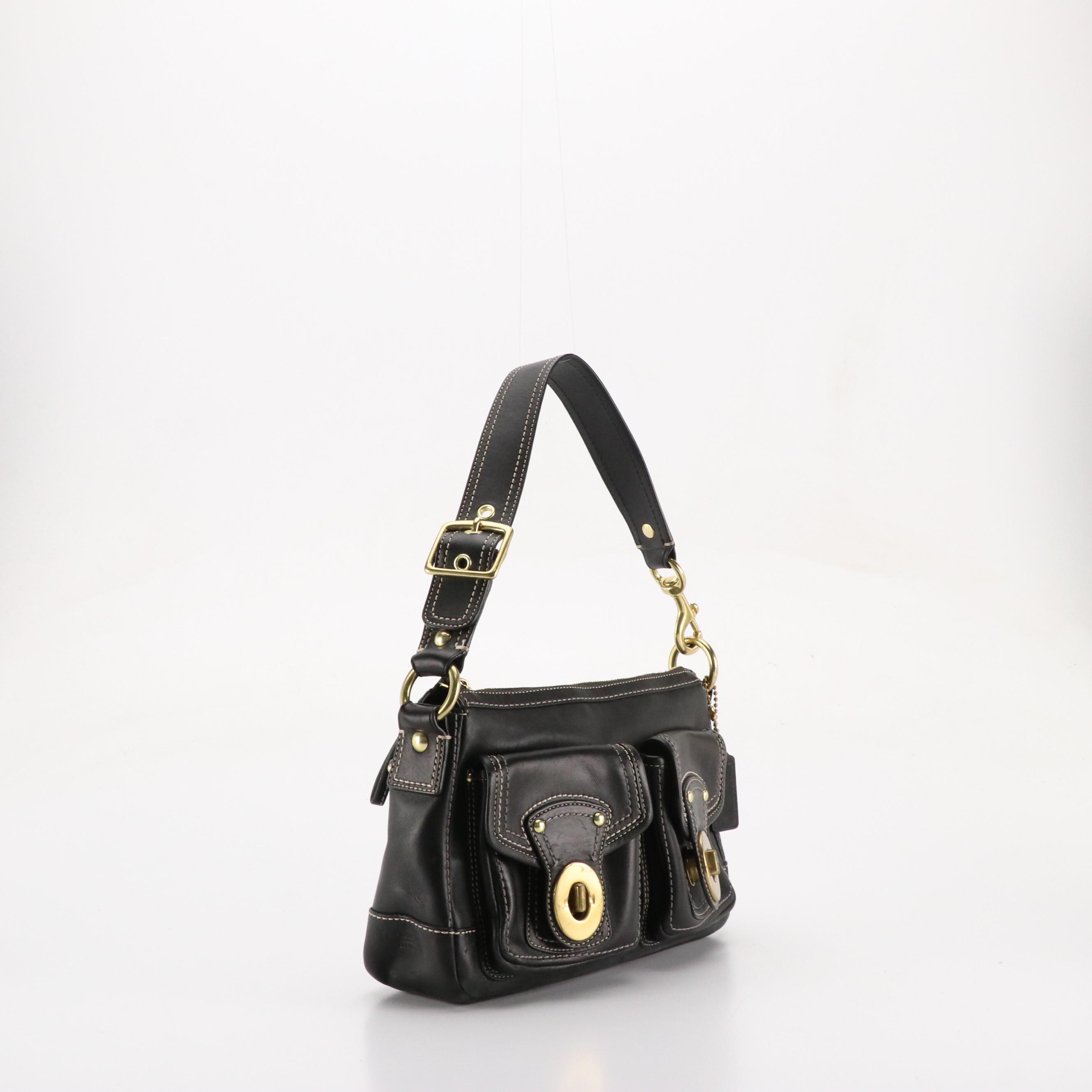 Coach Legacy Turn-Lock Shoulder Bag in Black Leather