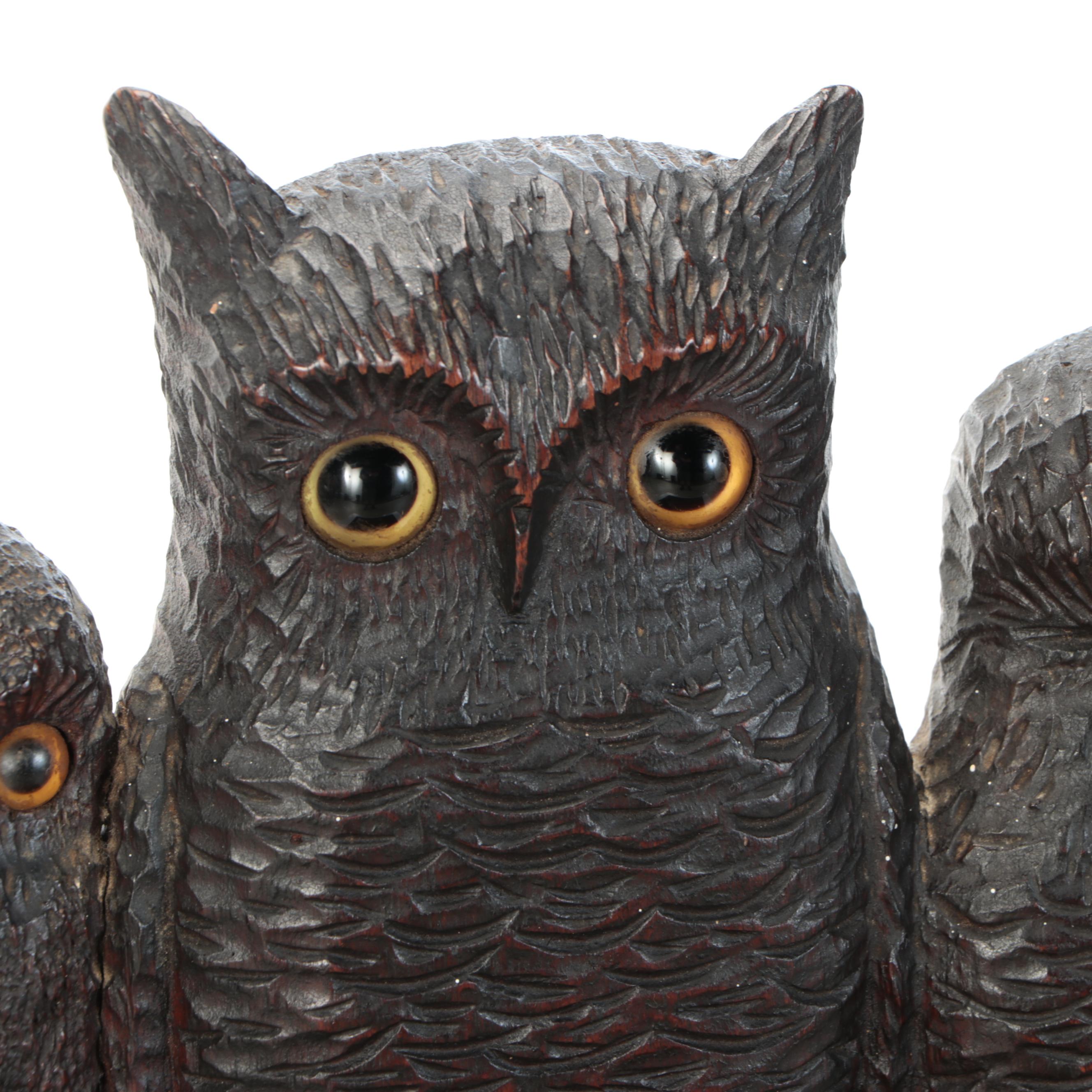 New England Folk Art Henry Leach Carved Owl and Dog Chair, Late 19th Century