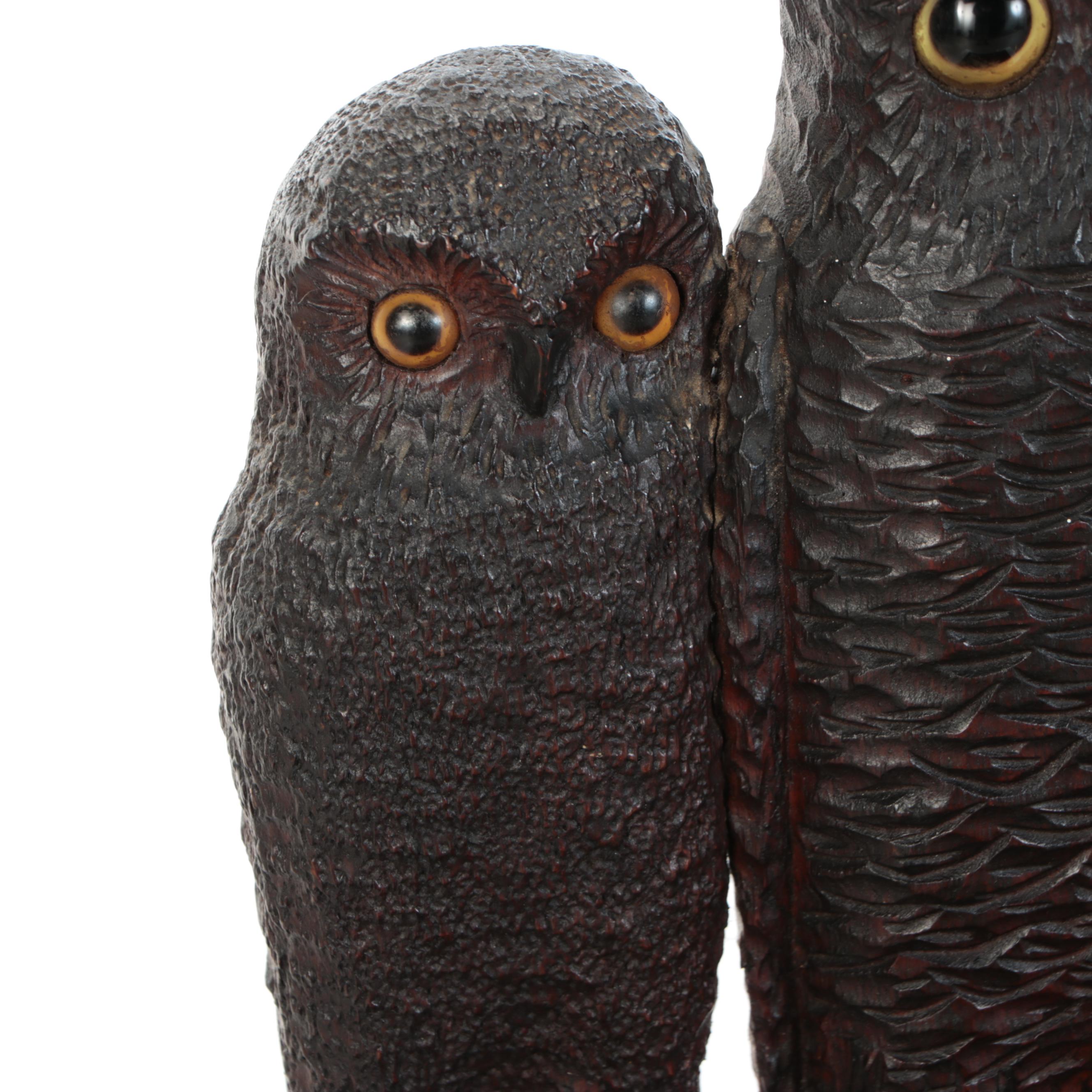 New England Folk Art Henry Leach Carved Owl and Dog Chair, Late 19th Century