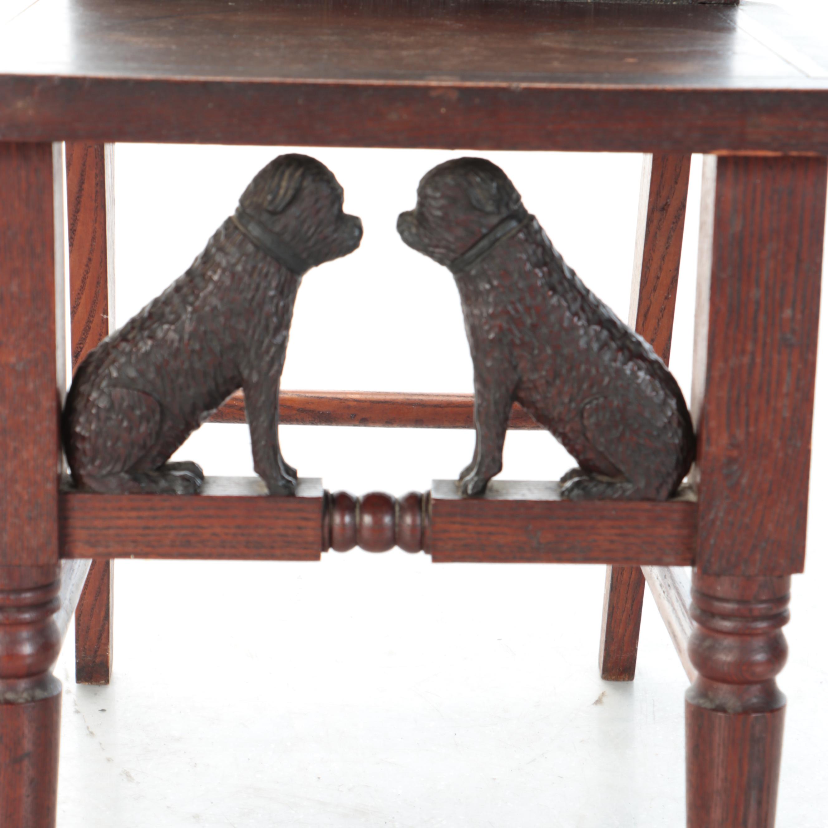 New England Folk Art Henry Leach Carved Owl and Dog Chair, Late 19th Century