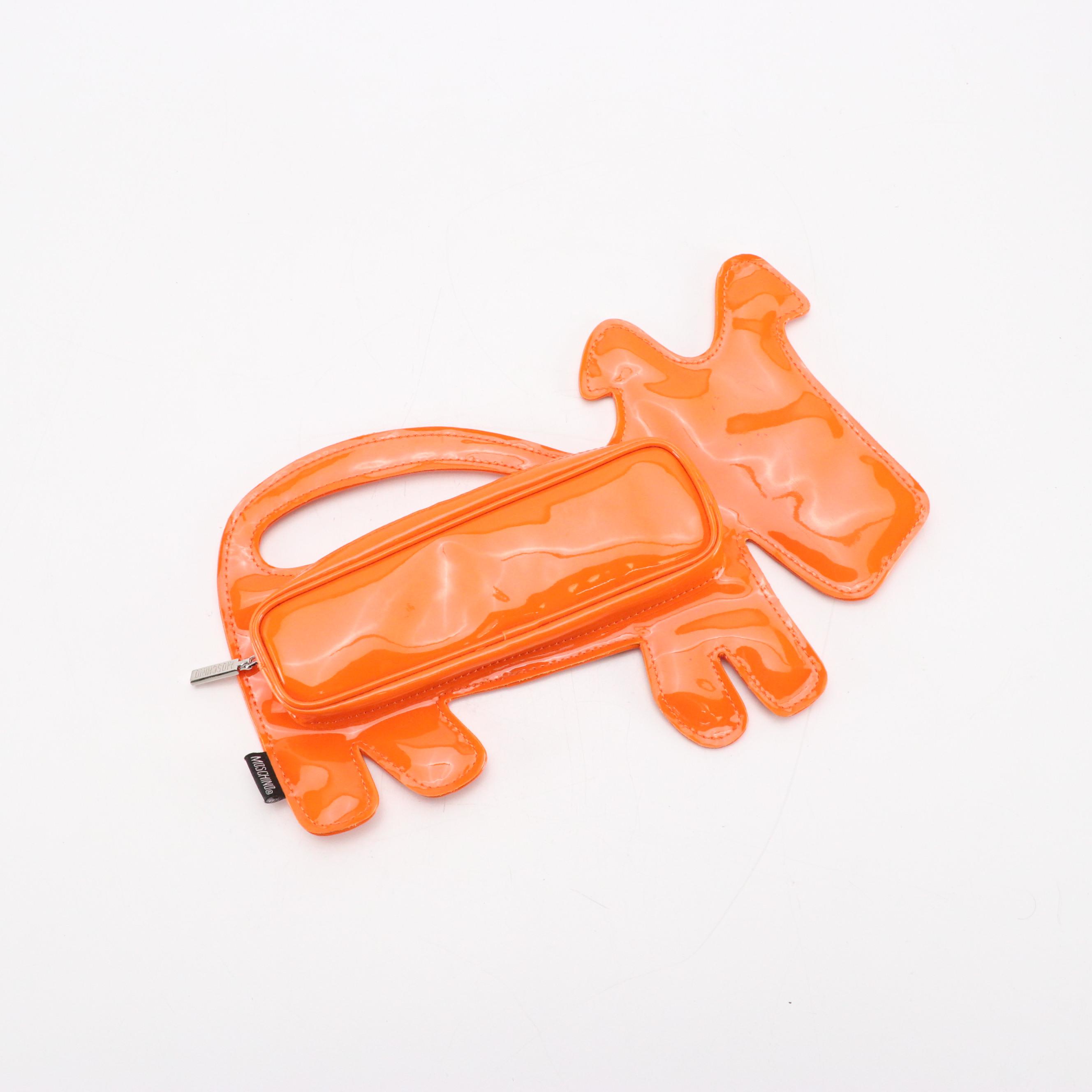 Moschino Jeans Dog Shape Zip Bag in Orange PVC