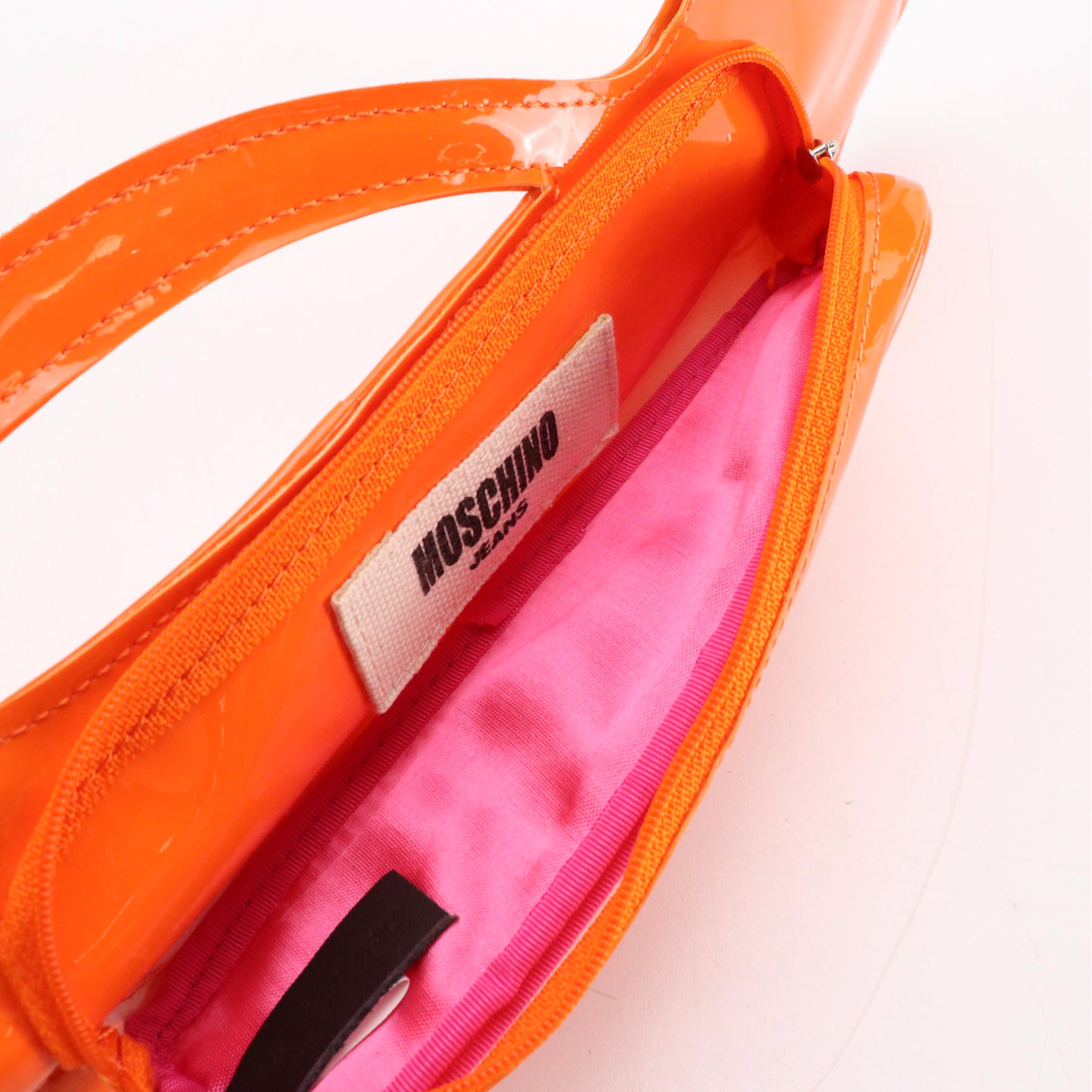 Moschino Jeans Dog Shape Zip Bag in Orange PVC