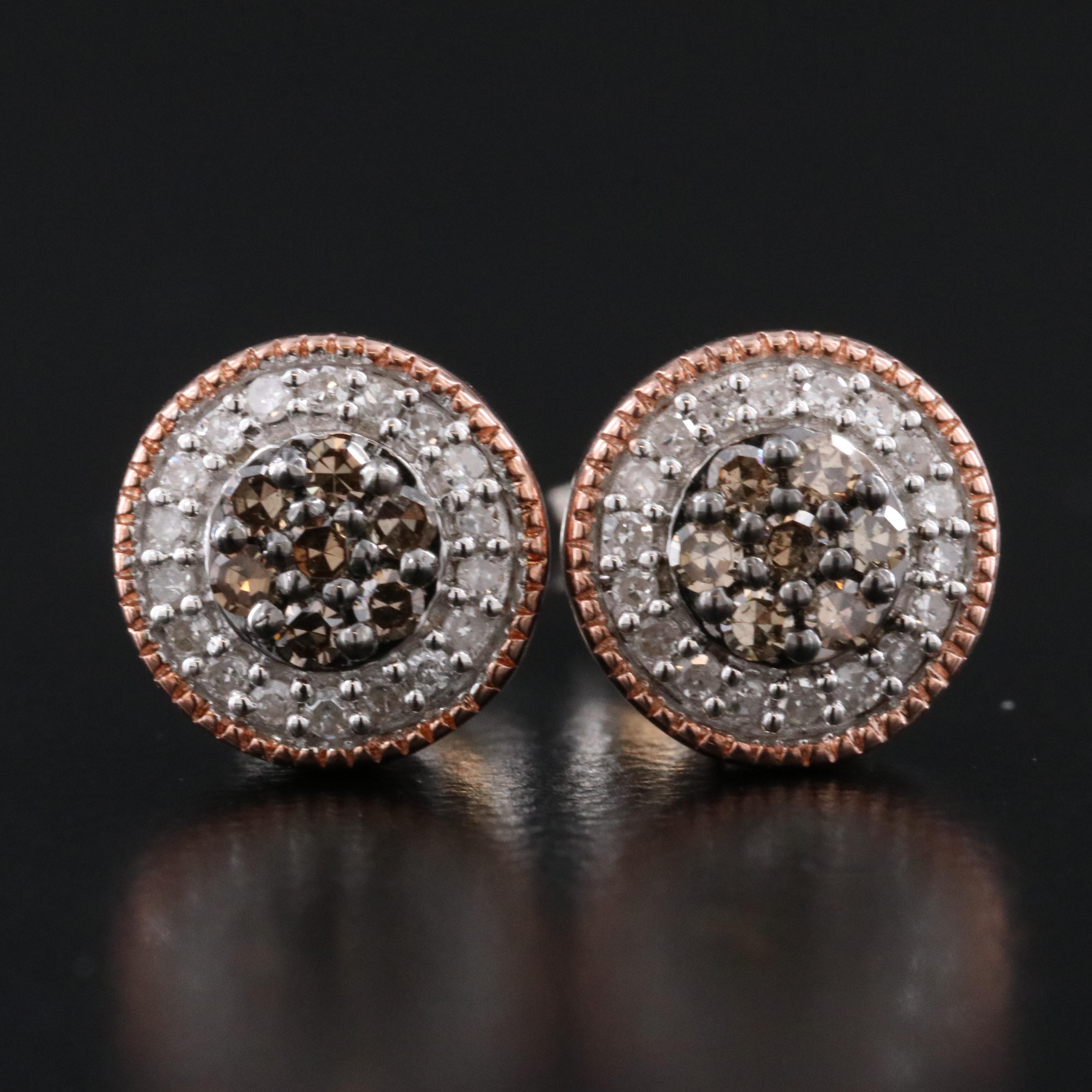Sterling Diamond Earrings with Fancy Brown Diamonds