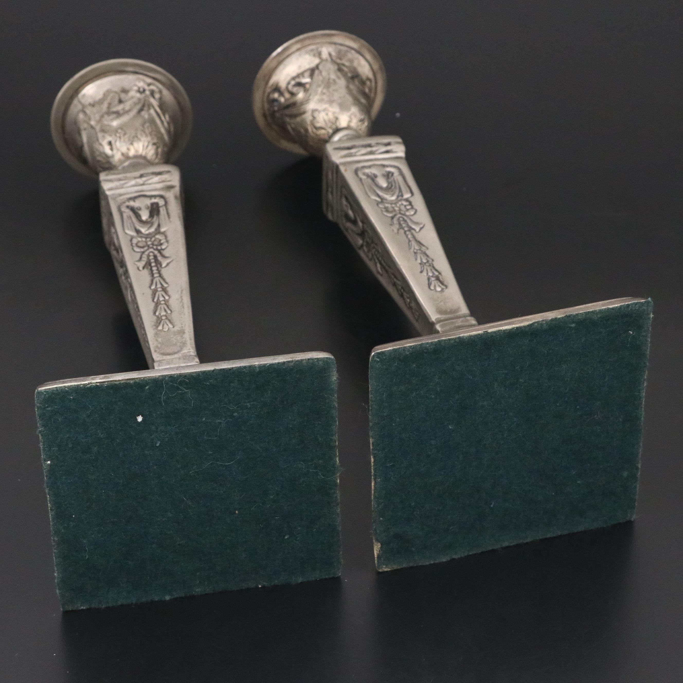 Louis XVI Style Metal Candlesticks with English Silver Plate Chamberstick