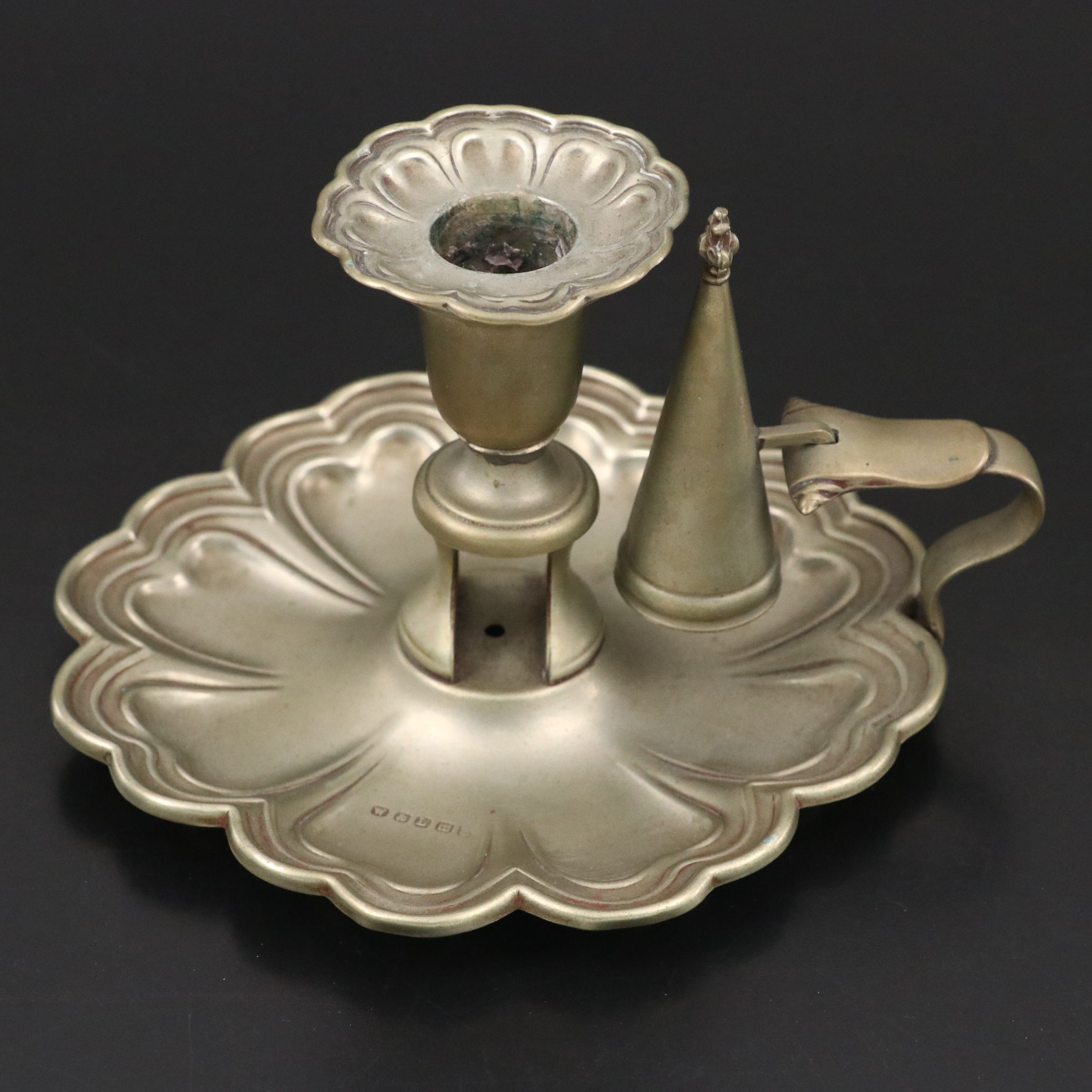 Louis XVI Style Metal Candlesticks with English Silver Plate Chamberstick