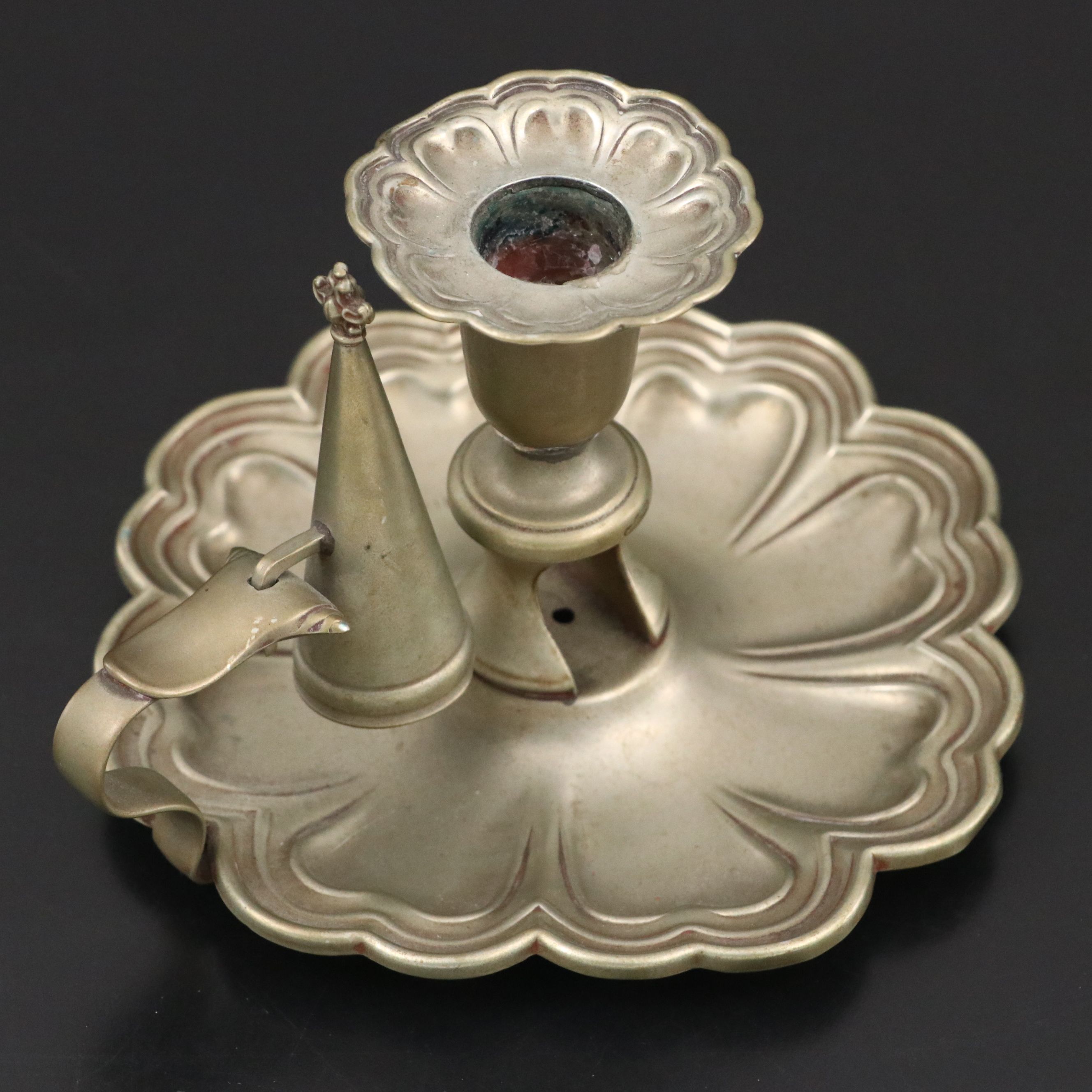 Louis XVI Style Metal Candlesticks with English Silver Plate Chamberstick