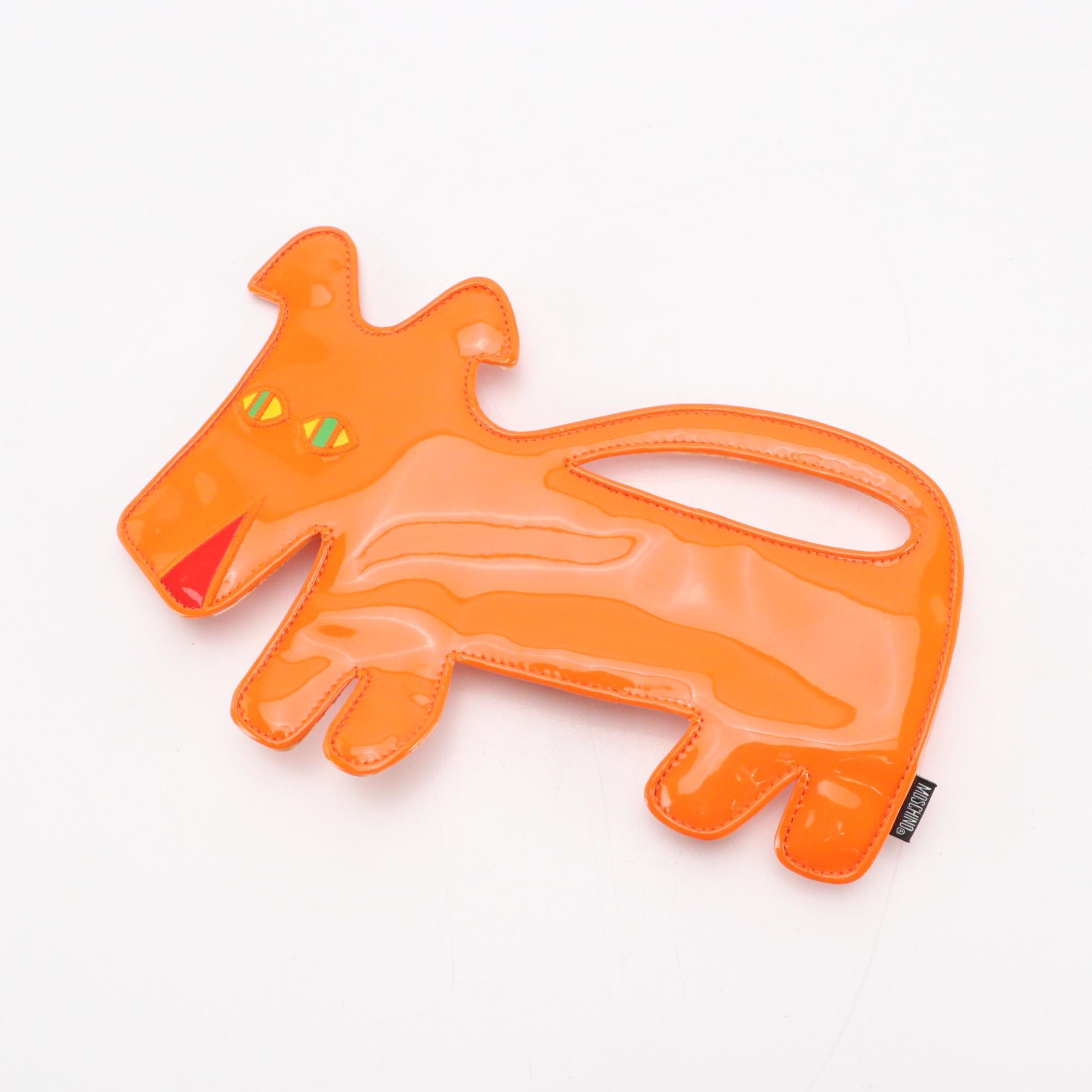 Moschino Jeans Dog Shape Zip Bag in Orange PVC