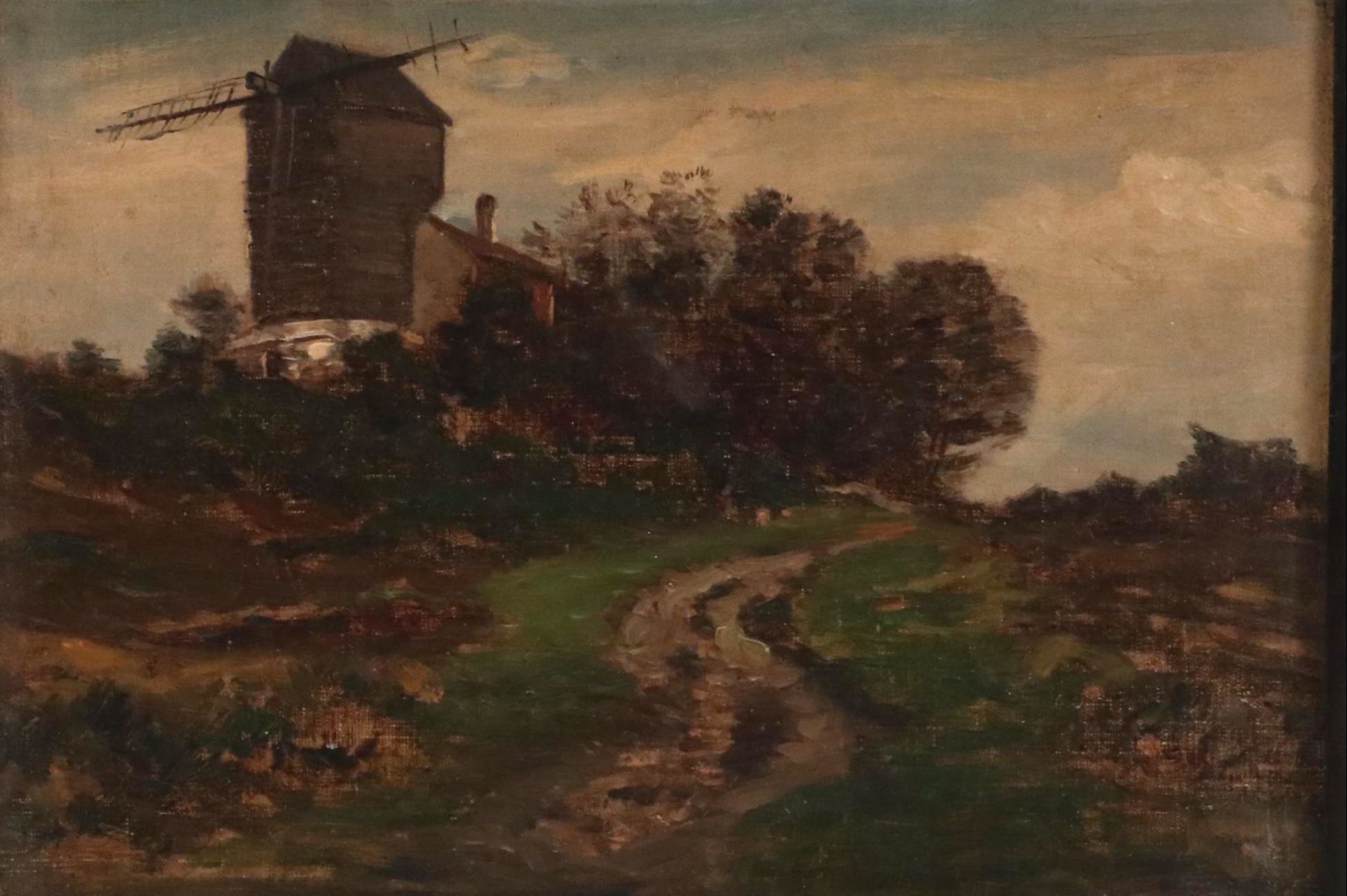 Dutch School Pastoral Scene With Windmill Oil Painting, Late 19th century