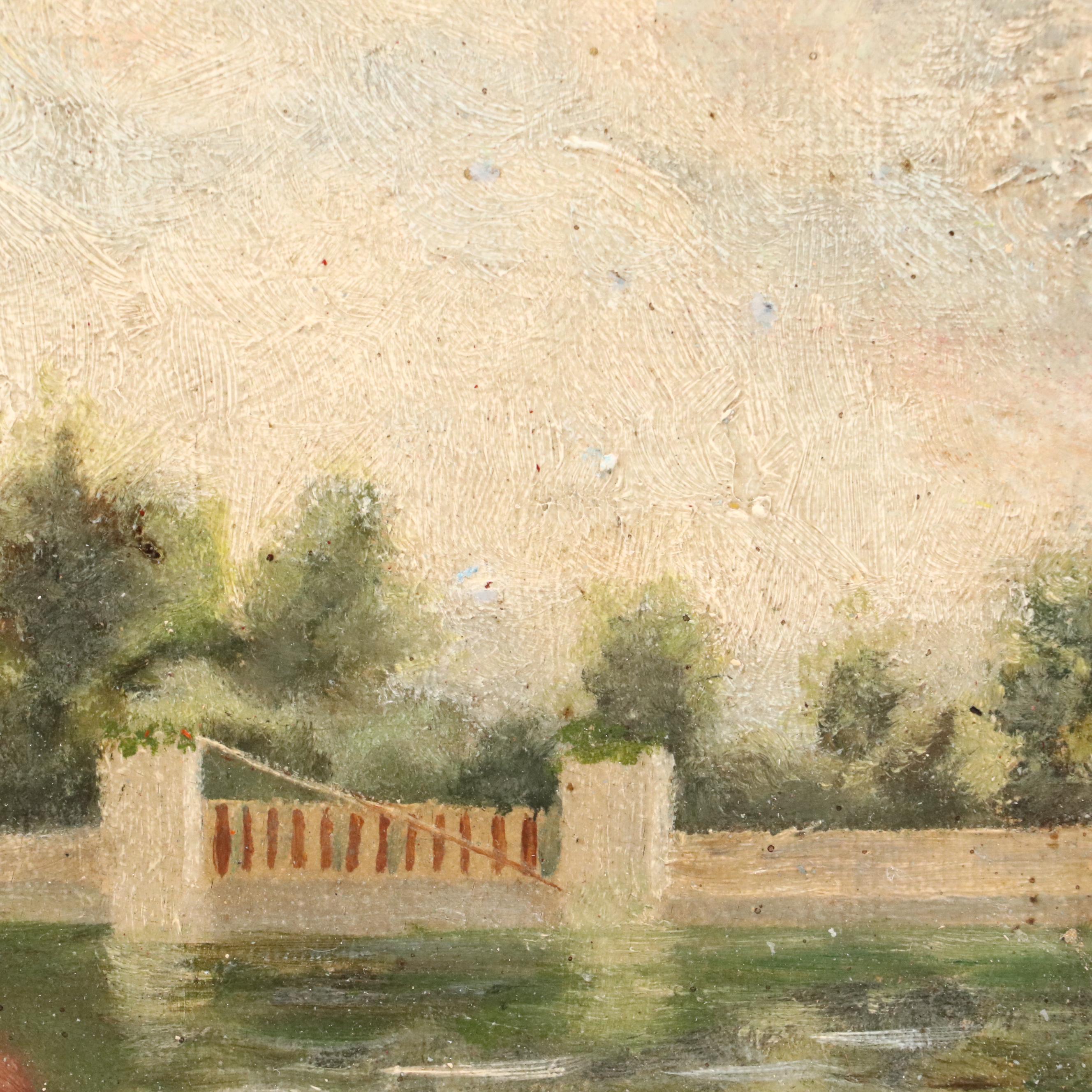 Oil Painting of Impressionistic Pastoral Farm, Early 20th Century
