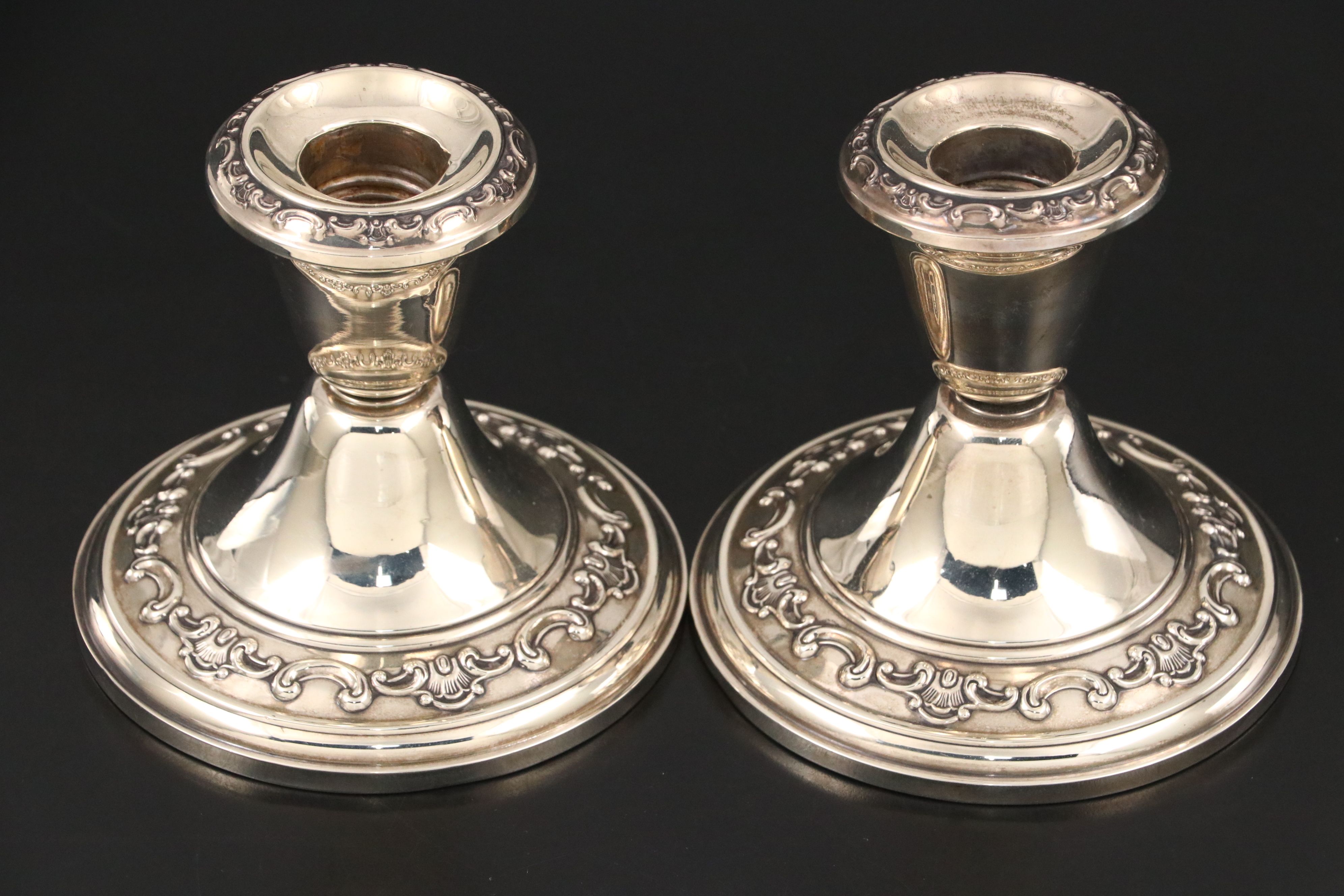 Gorham and Empire Sterling Silver Candlesticks with Empire Shakers