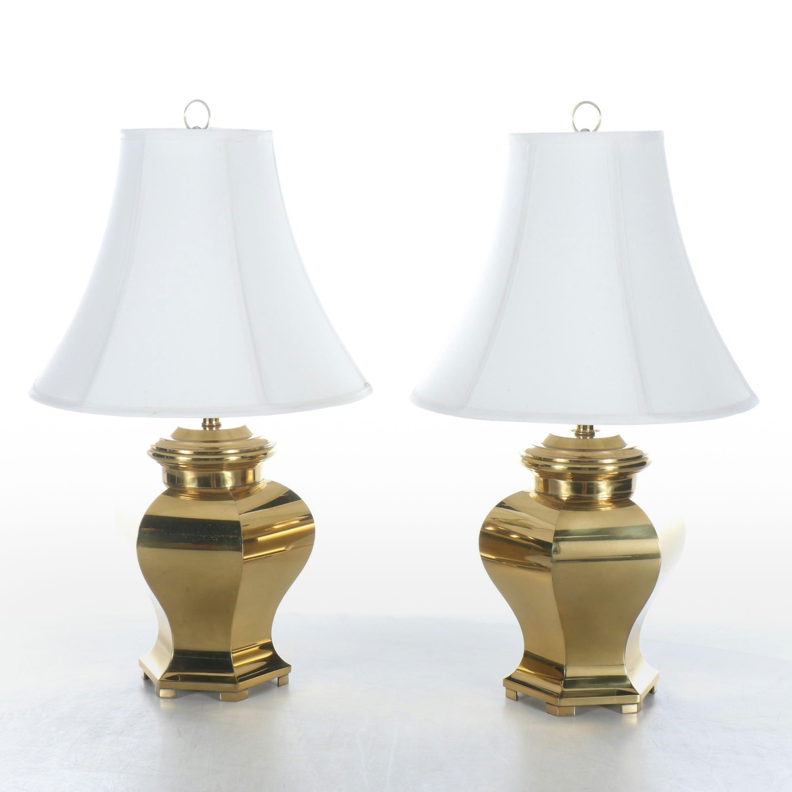 Chinese Style Brass Tea Canister Table Lamps with Silk Shades