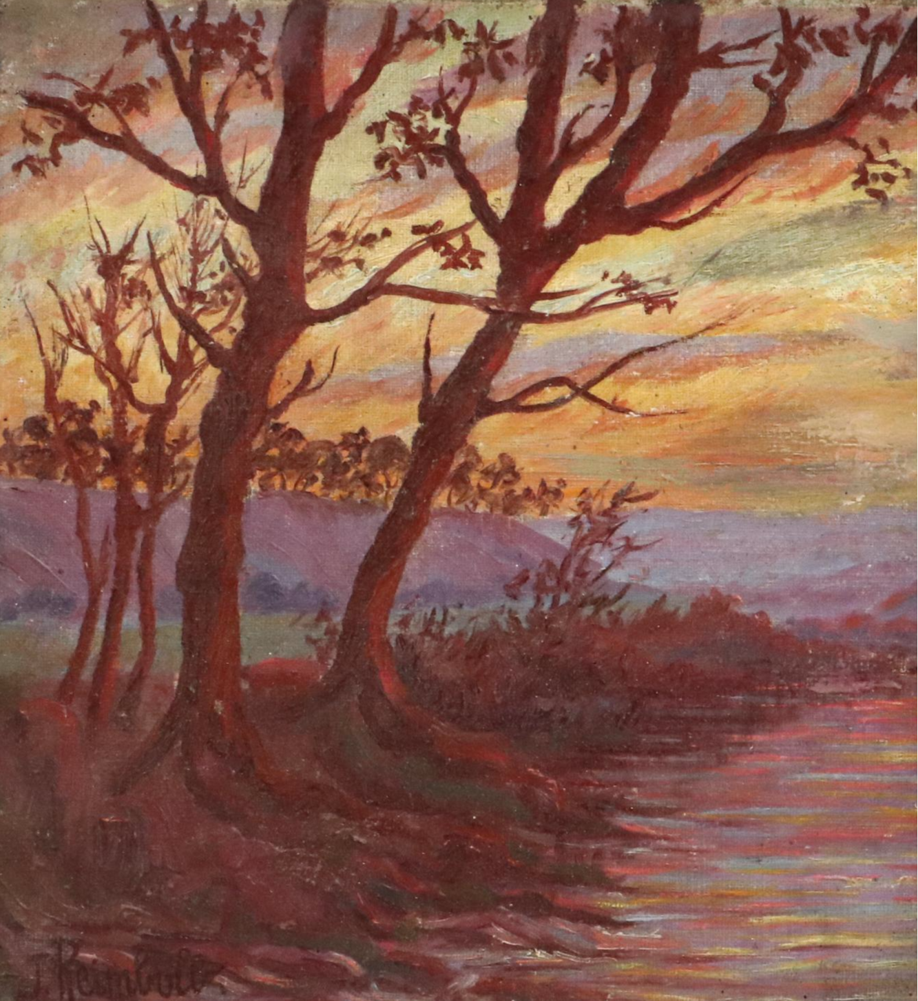 Jeanne Reimbolte Impressionistic Oil Painting of Landscape at Sunset