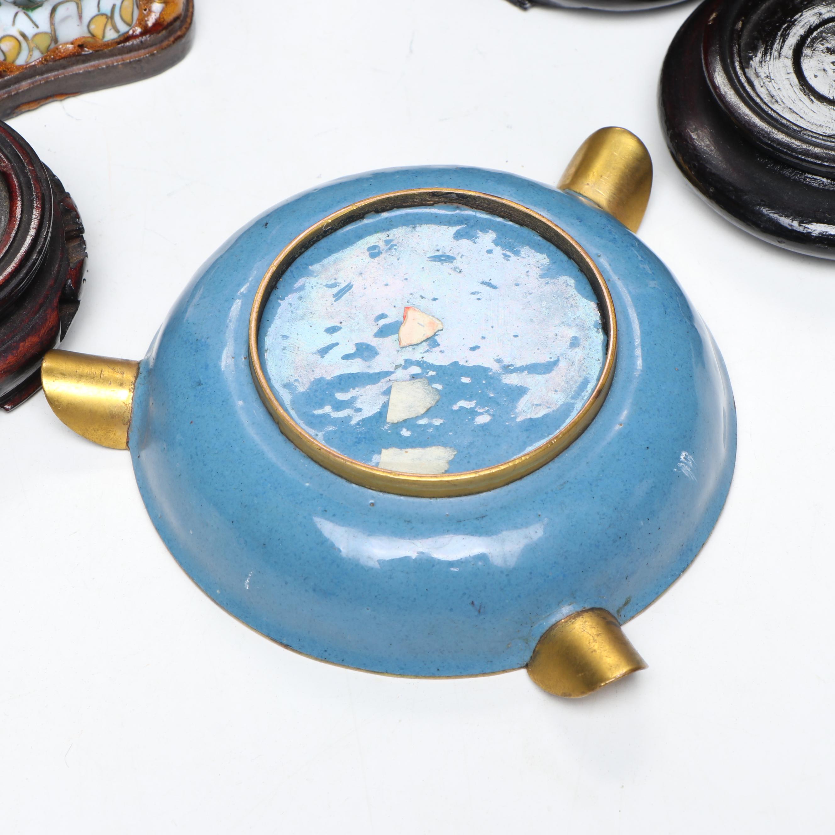 Chinese Cloisonné Enamel Vases, Covered Bowl, Ashtray and Figurine