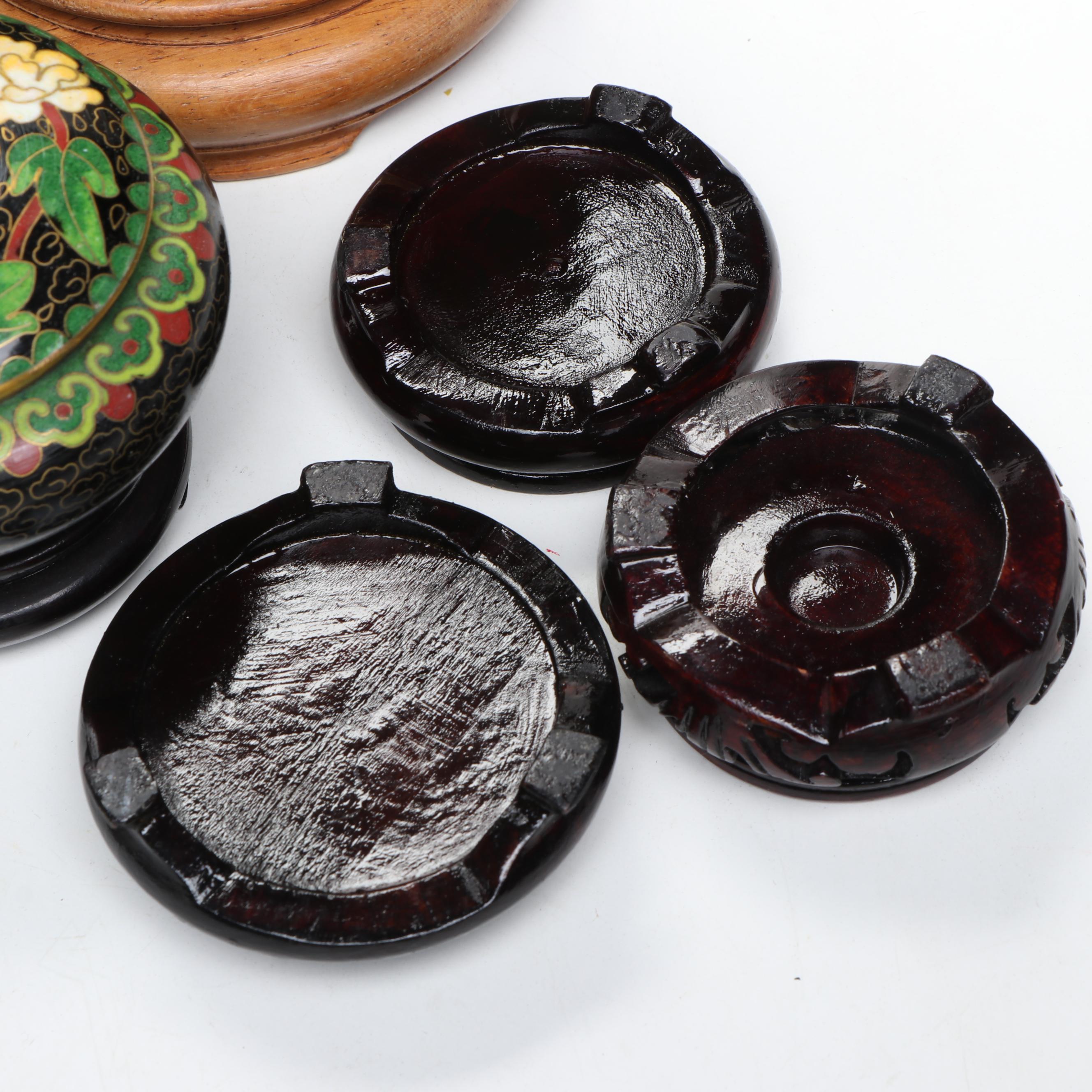 Chinese Cloisonné Enamel Vases, Covered Bowl, Ashtray and Figurine