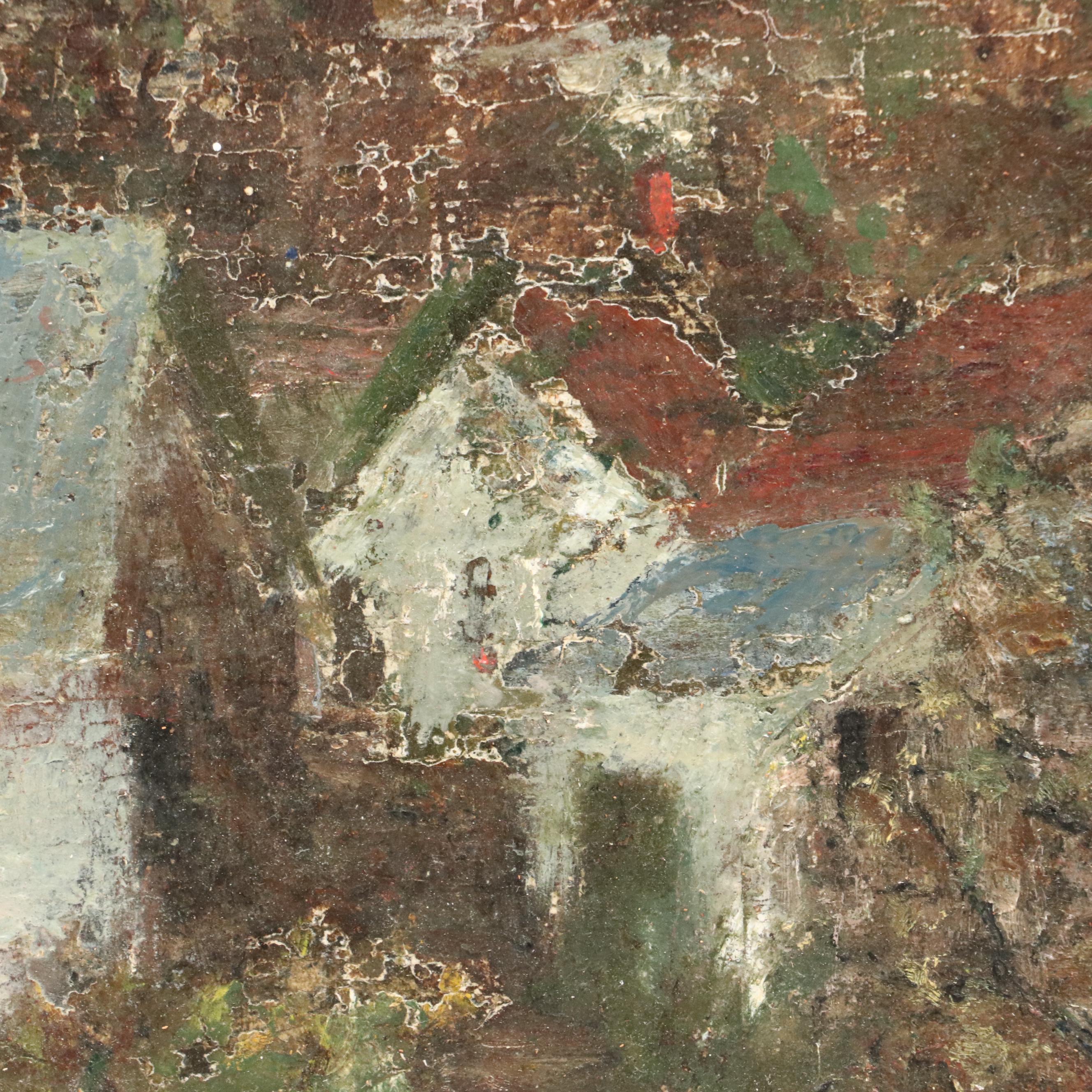 Impressionistic Pastoral Village Oil Painting, Early 20th Century