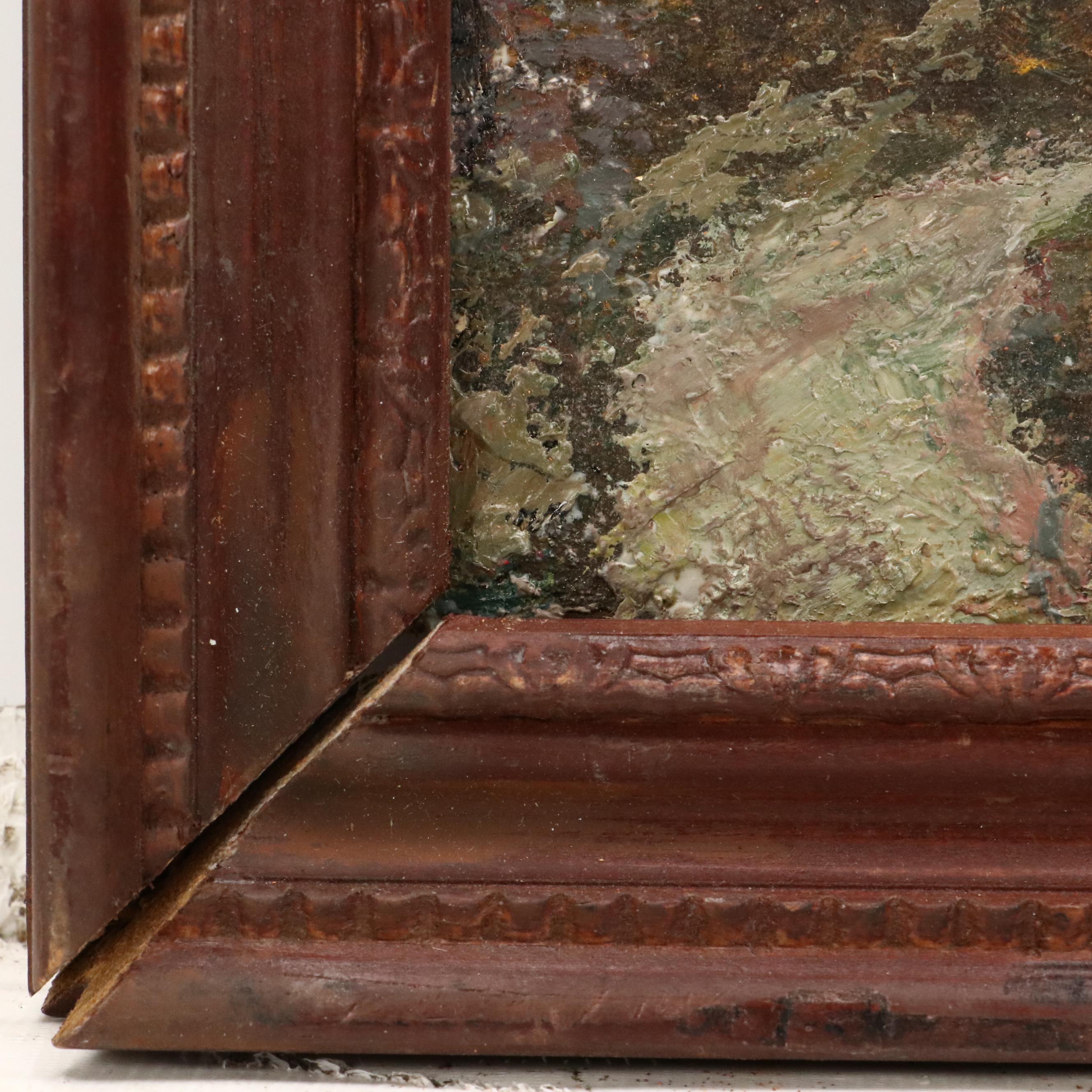 Impressionistic Pastoral Village Oil Painting, Early 20th Century