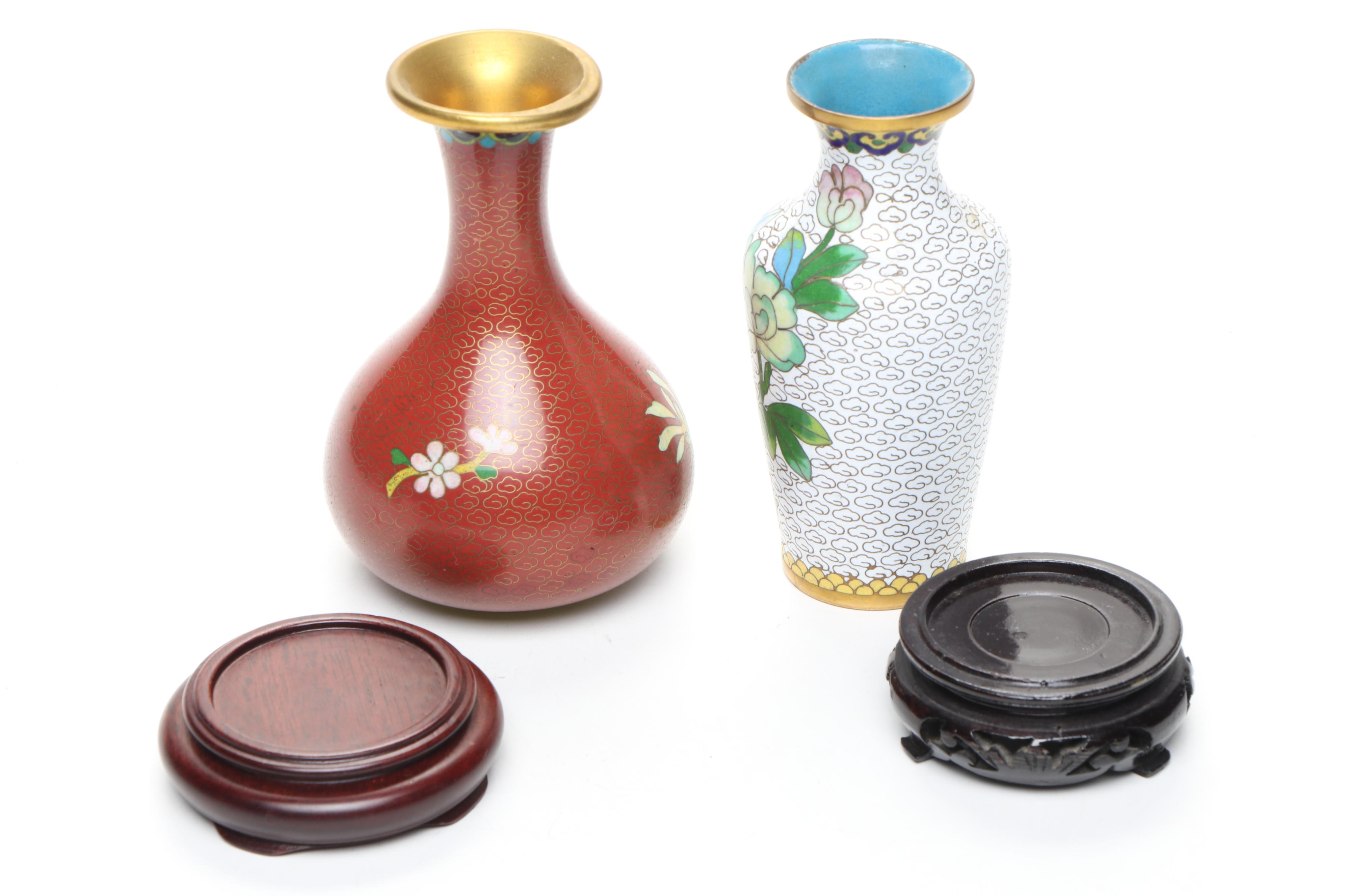 Chinese Cloisonné Enamel Vases, Covered Bowl, Ashtray and Figurine