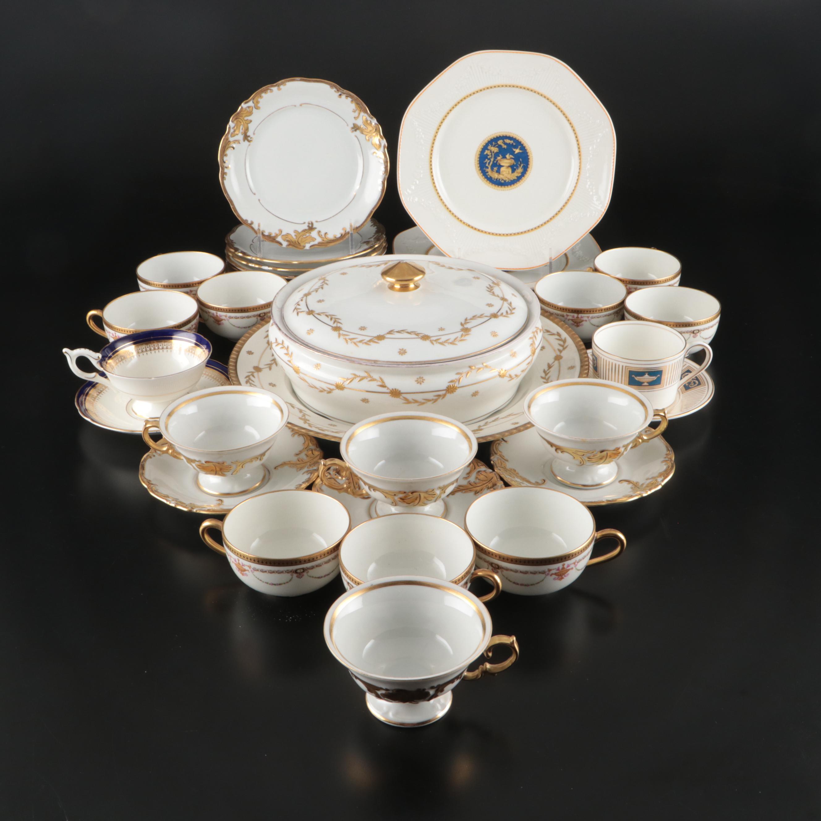 Blakeman & Henderson Gilt Porcelain Tureen with Wałbrzych and Other Dinnerware