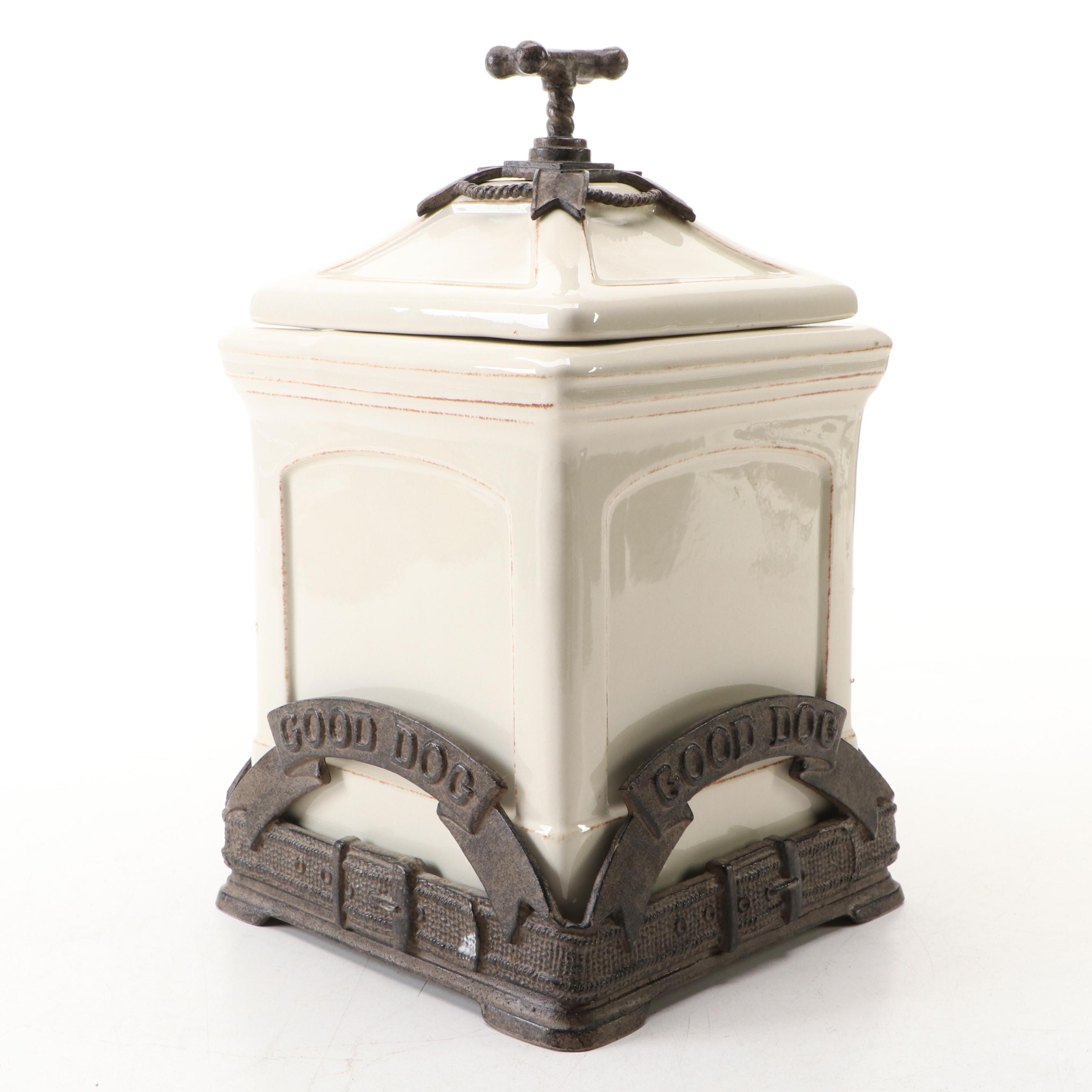 Arthur Court "Good Dog" Ceramic Treat Jar with Bone Finial