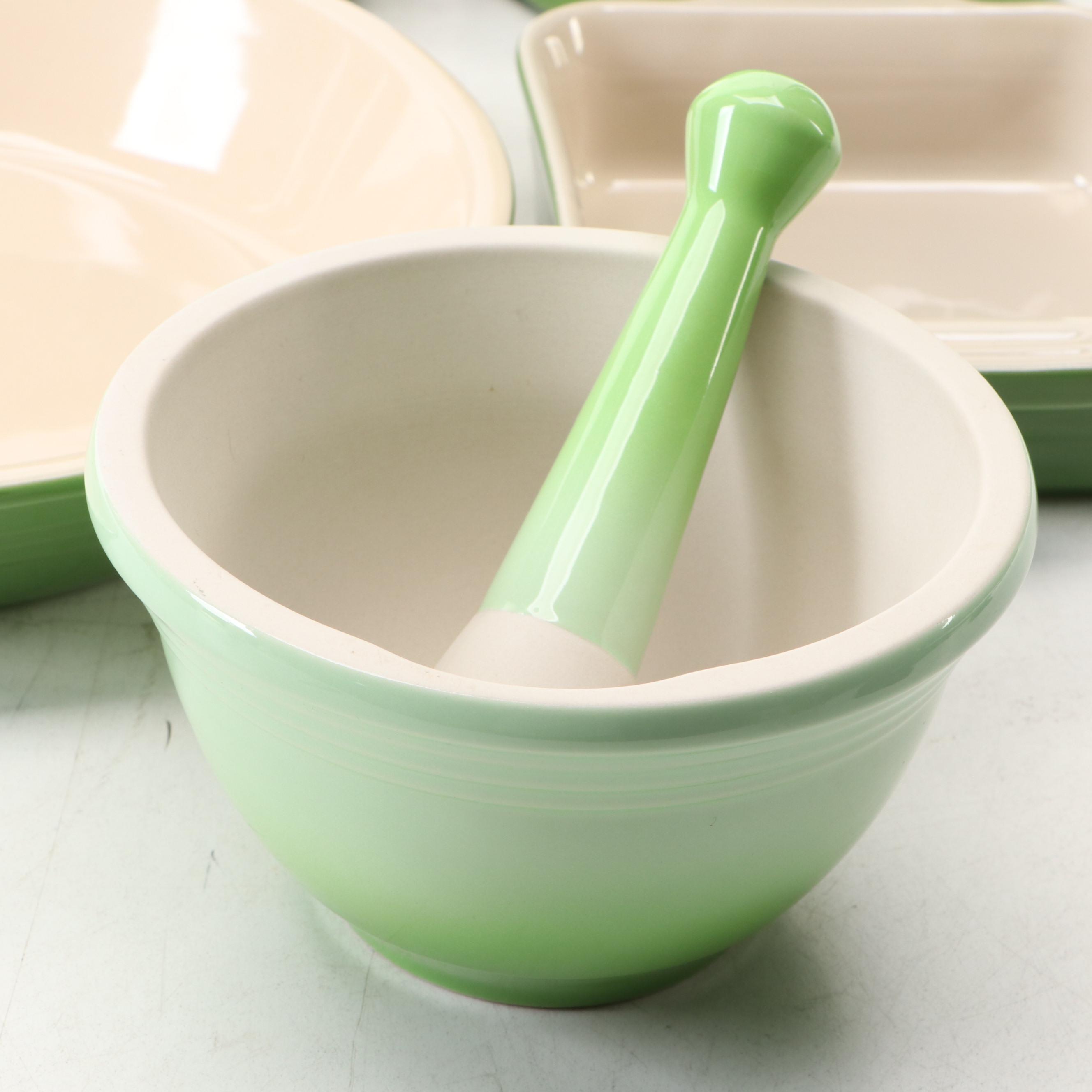 Le Creuset Green Stoneware Casserole Dish with Utensil Crocks and Cookware