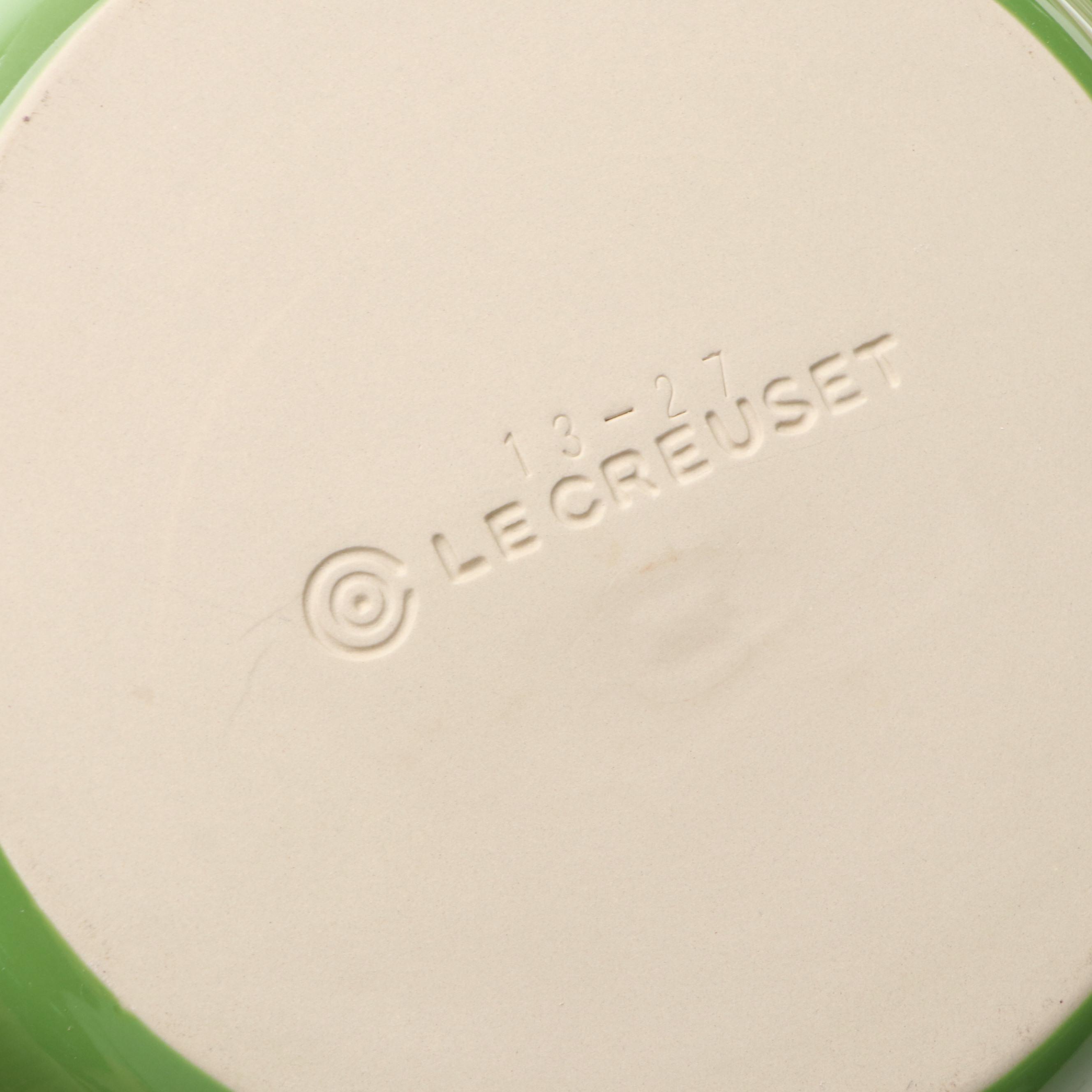 Le Creuset Green Stoneware Casserole Dish with Utensil Crocks and Cookware