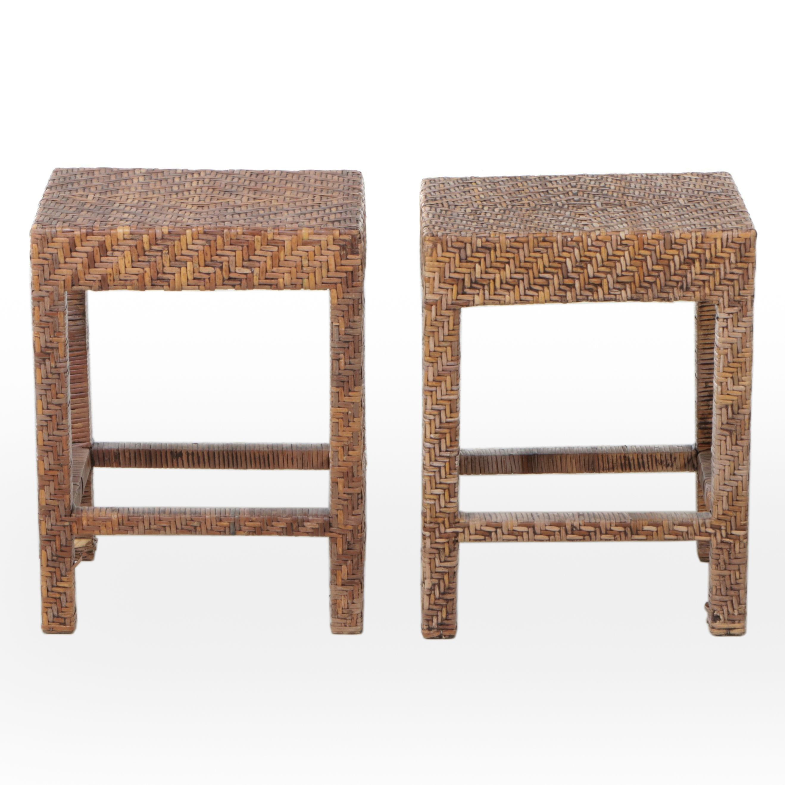 Pair of Wicker Rattan End Tables