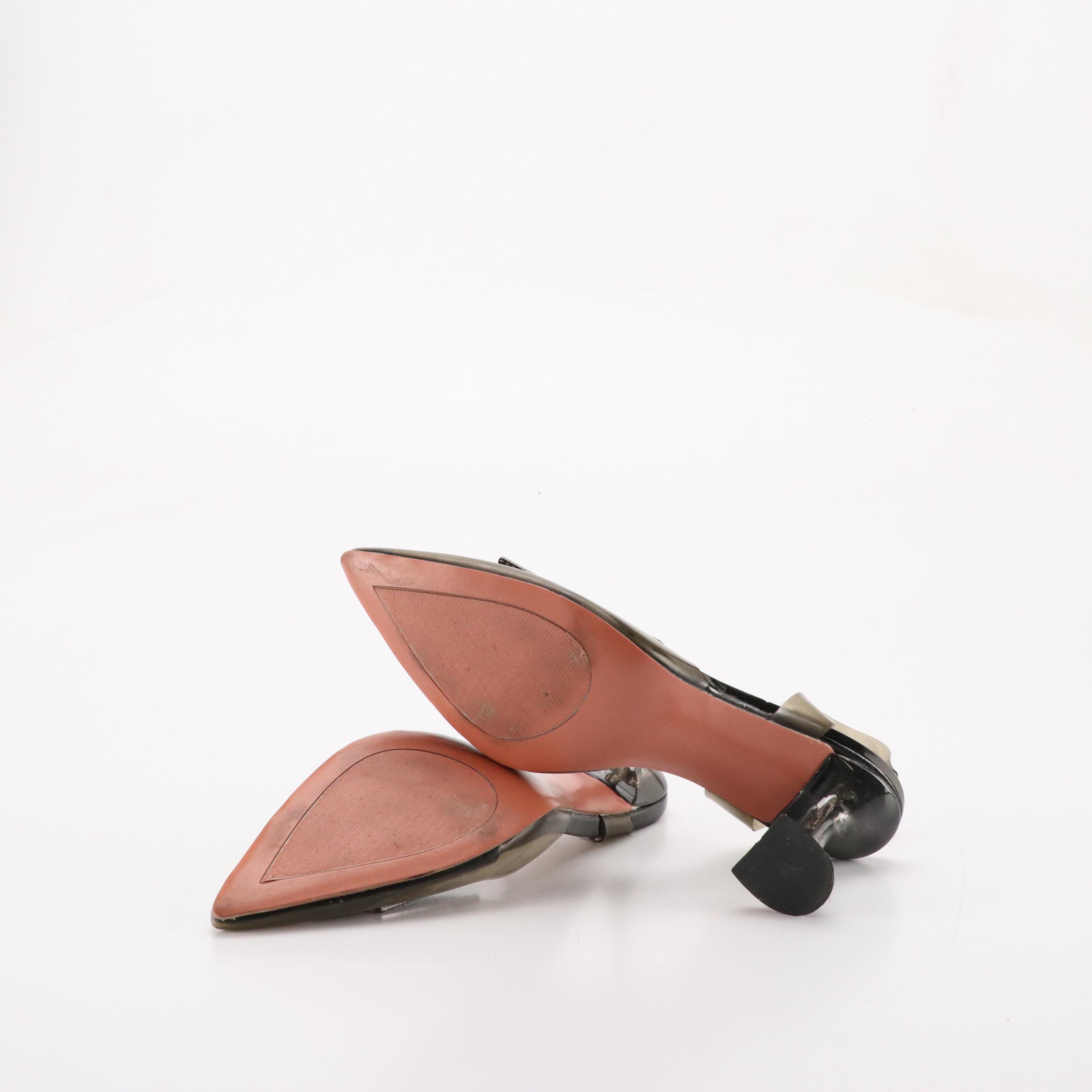 Amina Muaddi Transparent PVC Slingback Pumps with Crystal Embellished Bow