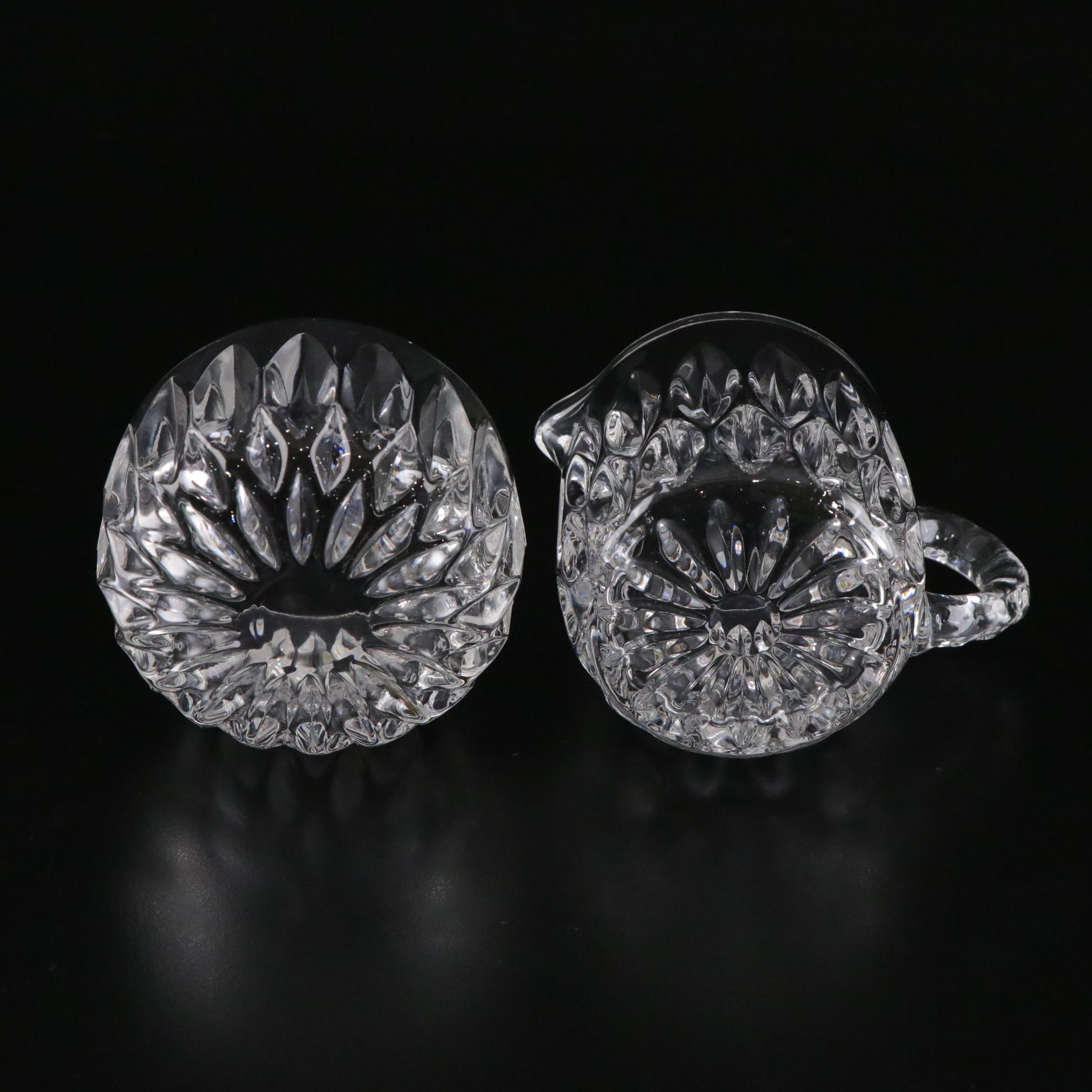 Cut Crystal Butter Dish, Jelly Jar, Creamer and Sugar