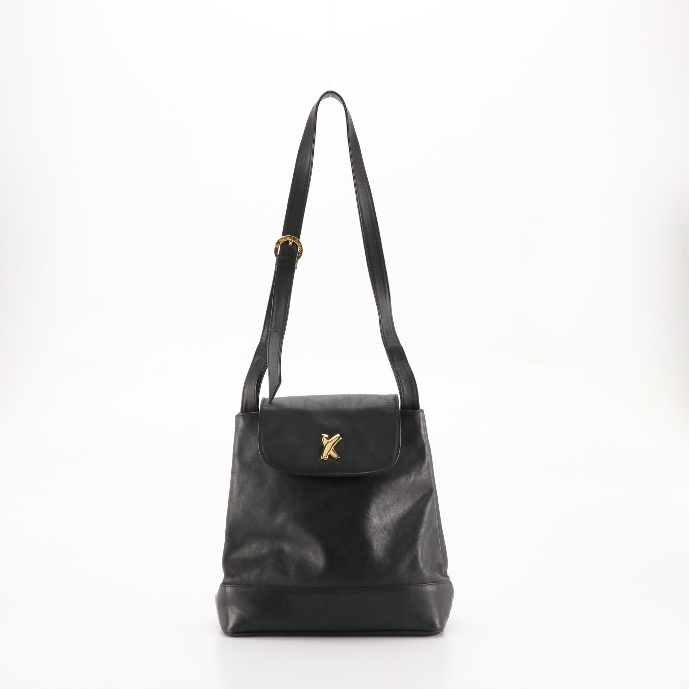 Paloma Picasso Black Leather Front-Flap Shoulder Bag