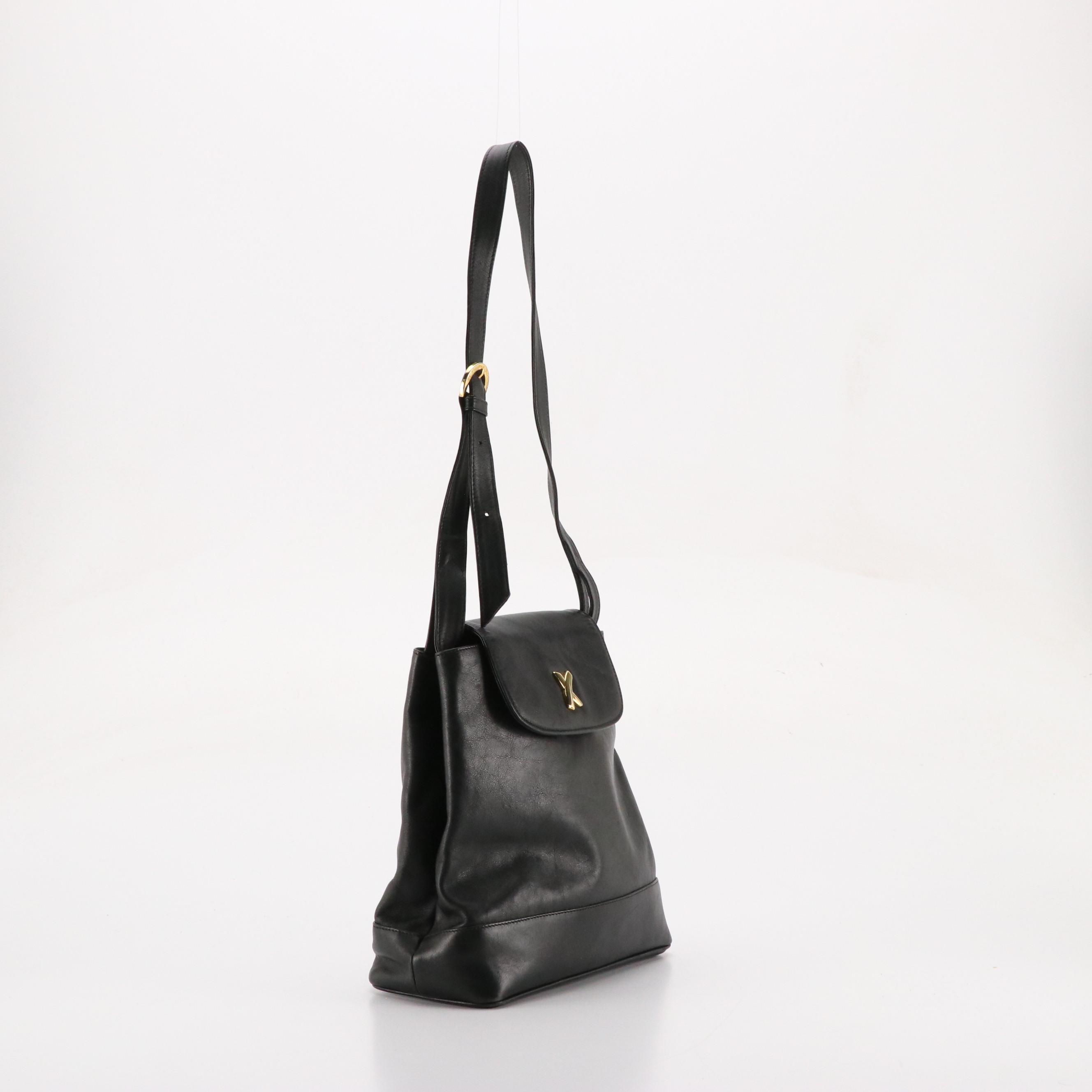Paloma Picasso Black Leather Front-Flap Shoulder Bag