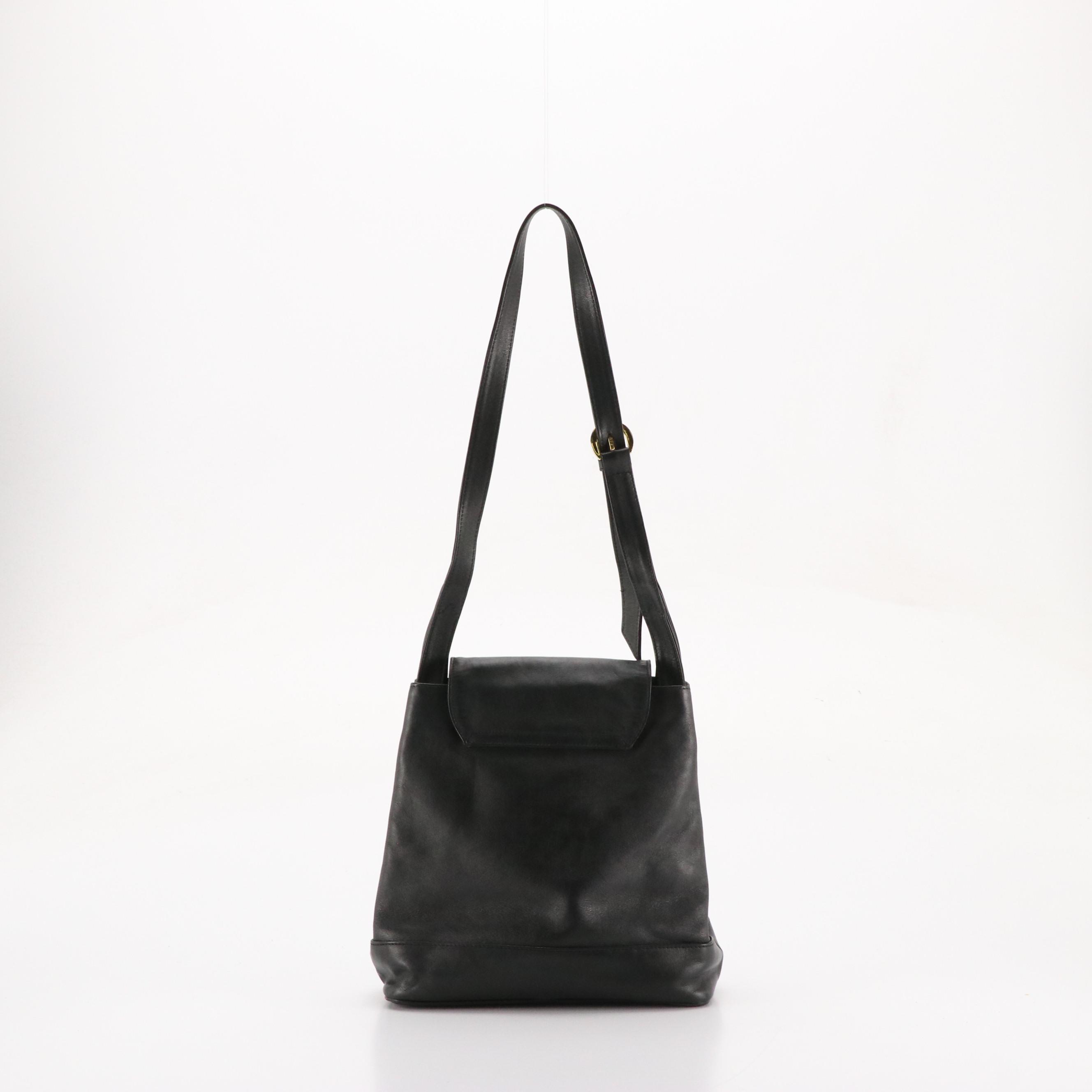 Paloma Picasso Black Leather Front-Flap Shoulder Bag