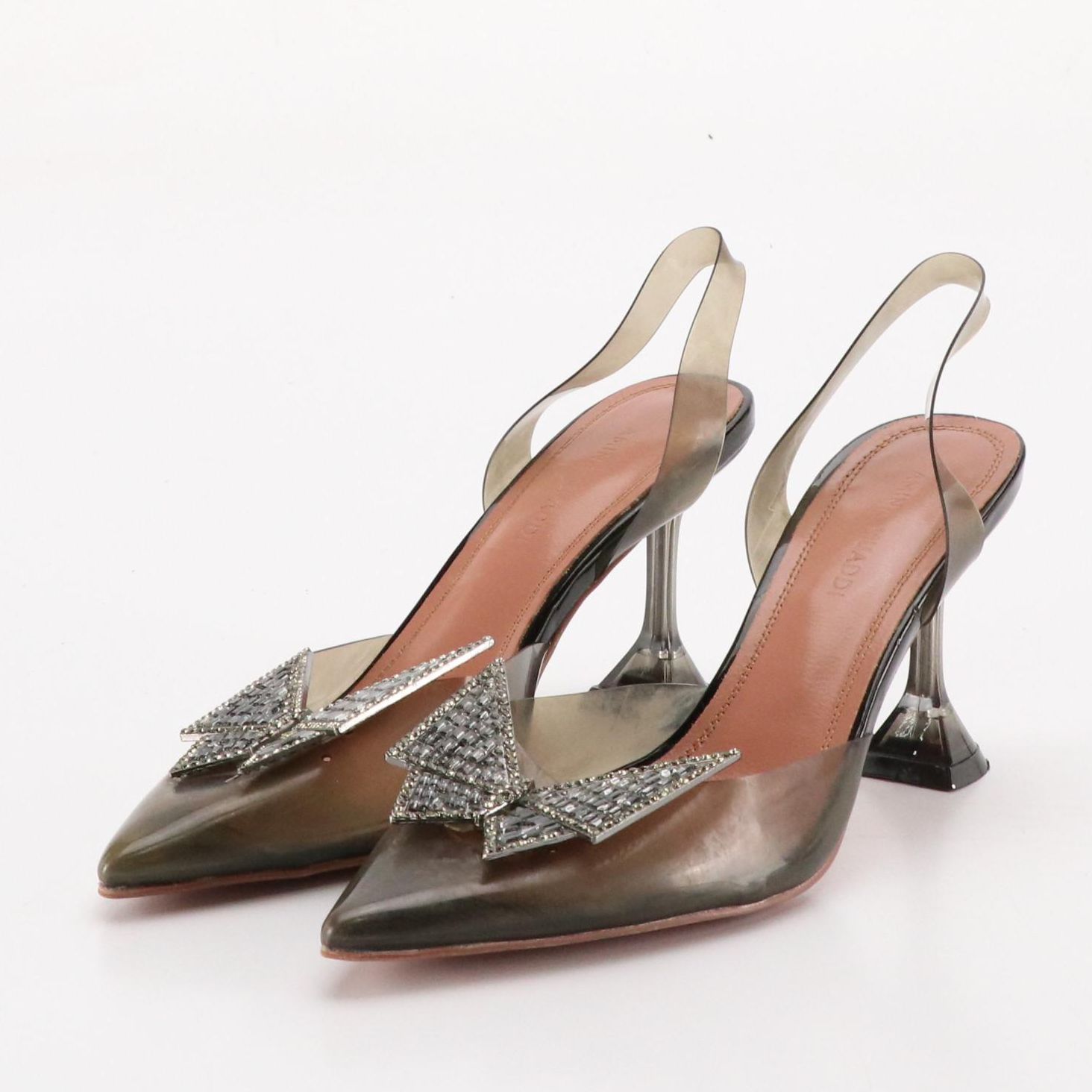 Amina Muaddi Transparent PVC Slingback Pumps with Crystal Embellished Bow