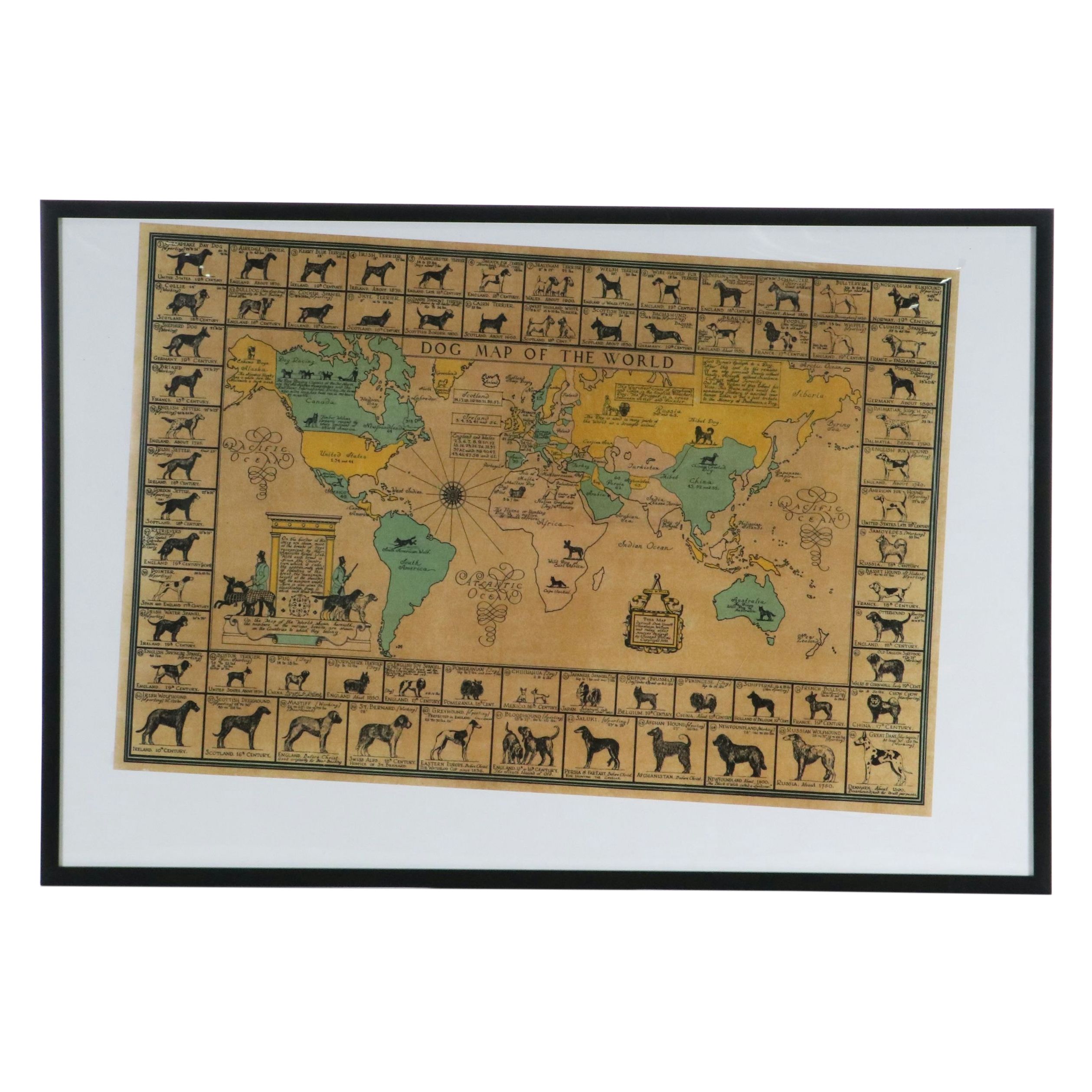 AKC "Dog Map of the World" Lithograph Poster After Joseph P. Sims