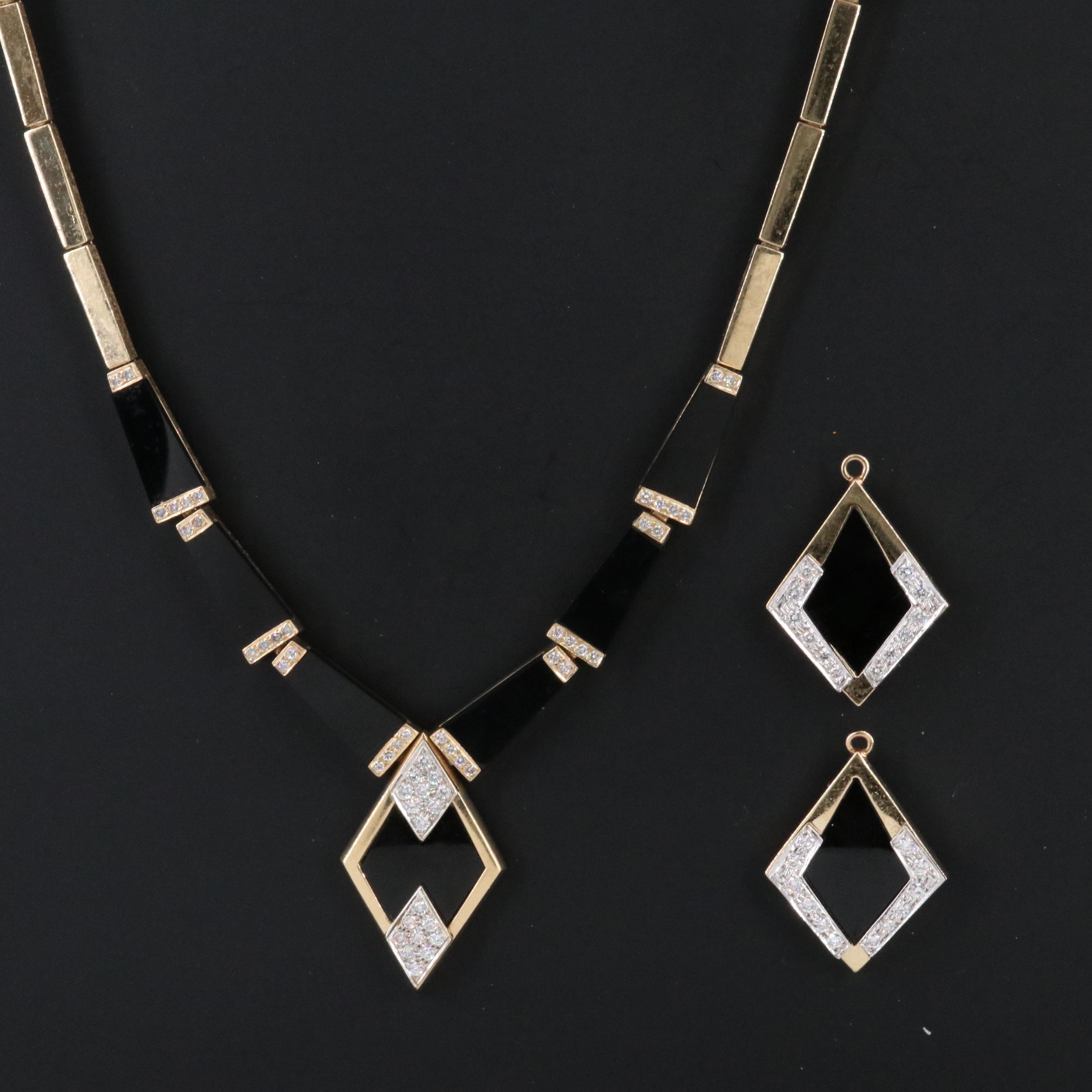 14K Black Onyx and 1.51 CTW Diamond Necklace and Earring Enhancers Set