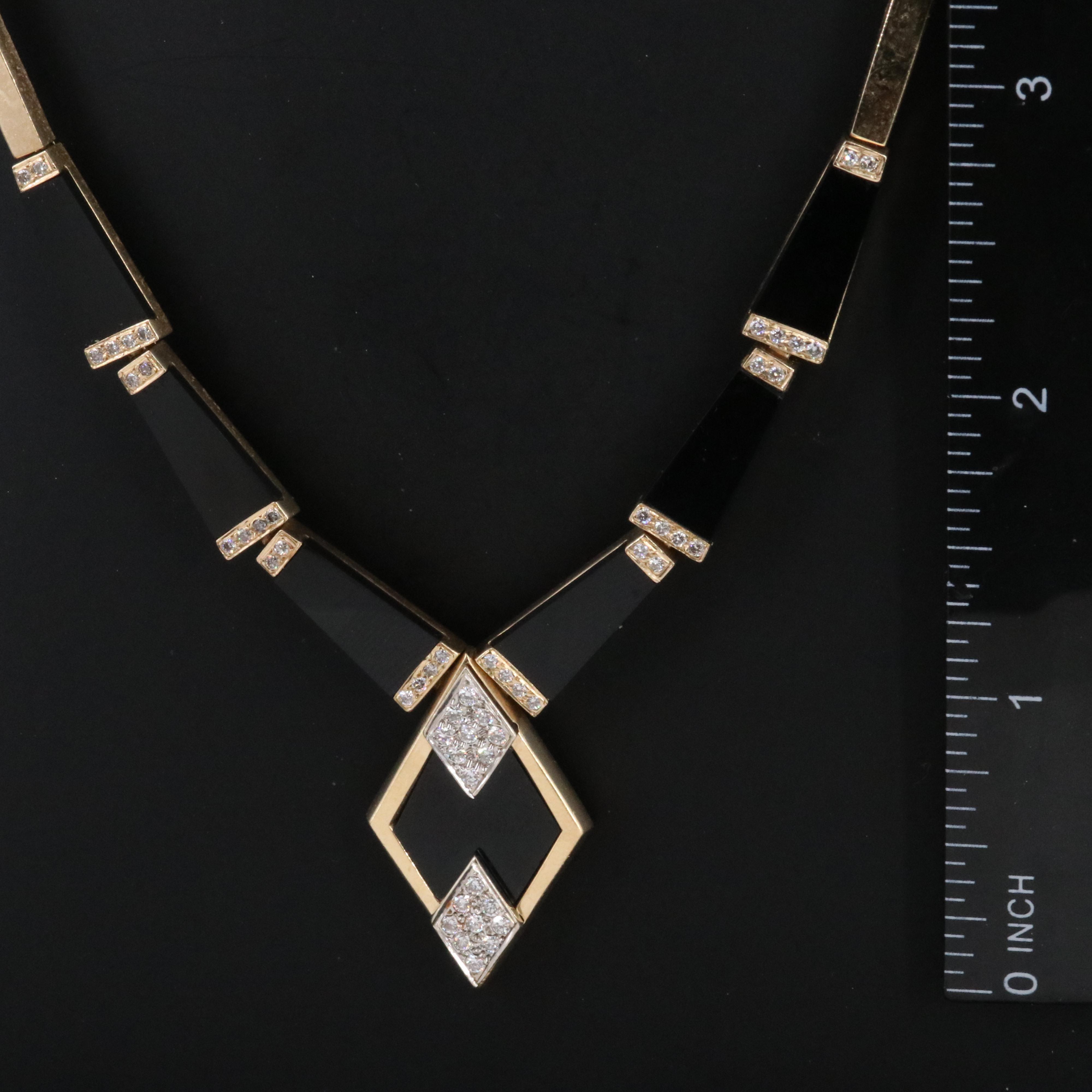 14K Black Onyx and 1.51 CTW Diamond Necklace and Earring Enhancers Set