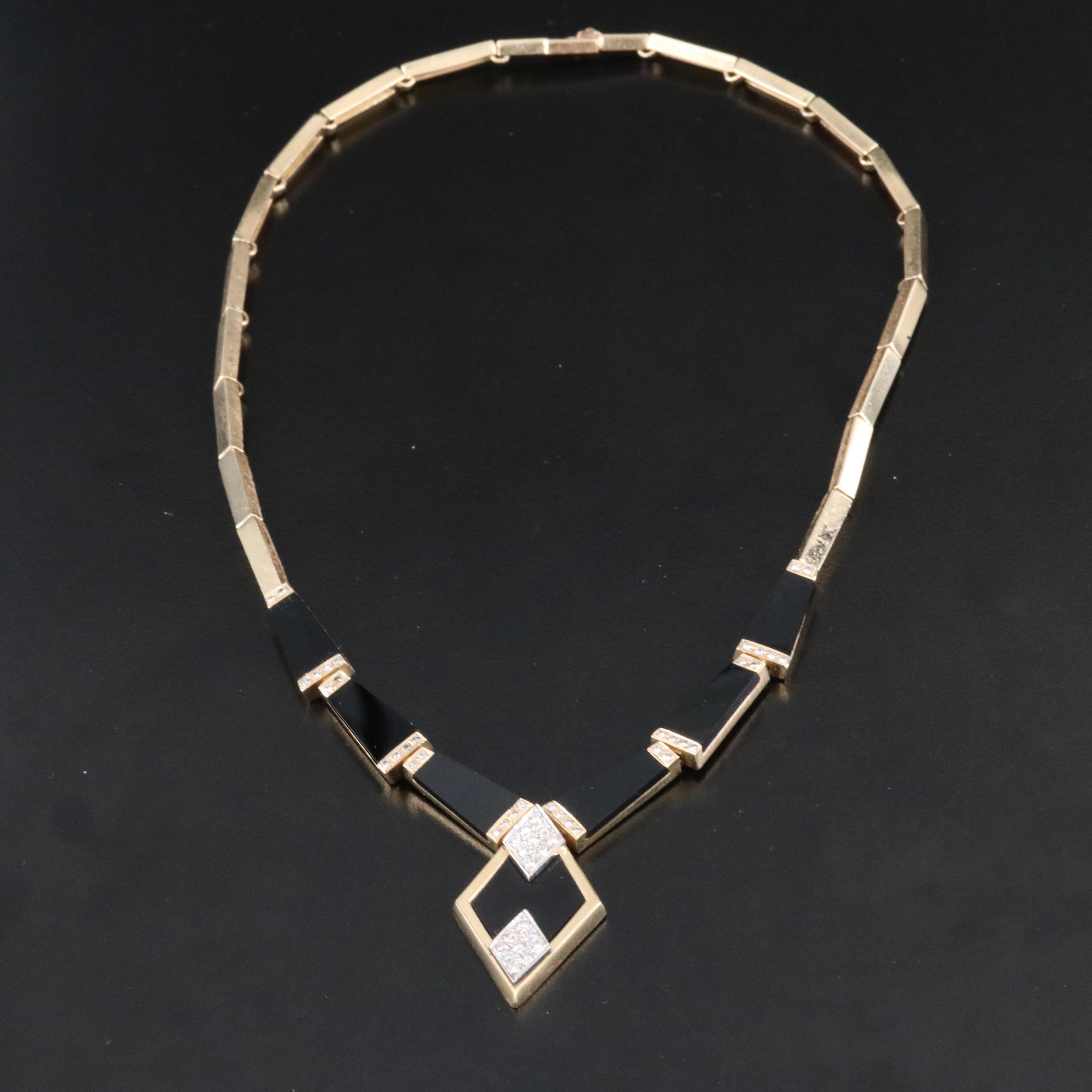 14K Black Onyx and 1.51 CTW Diamond Necklace and Earring Enhancers Set