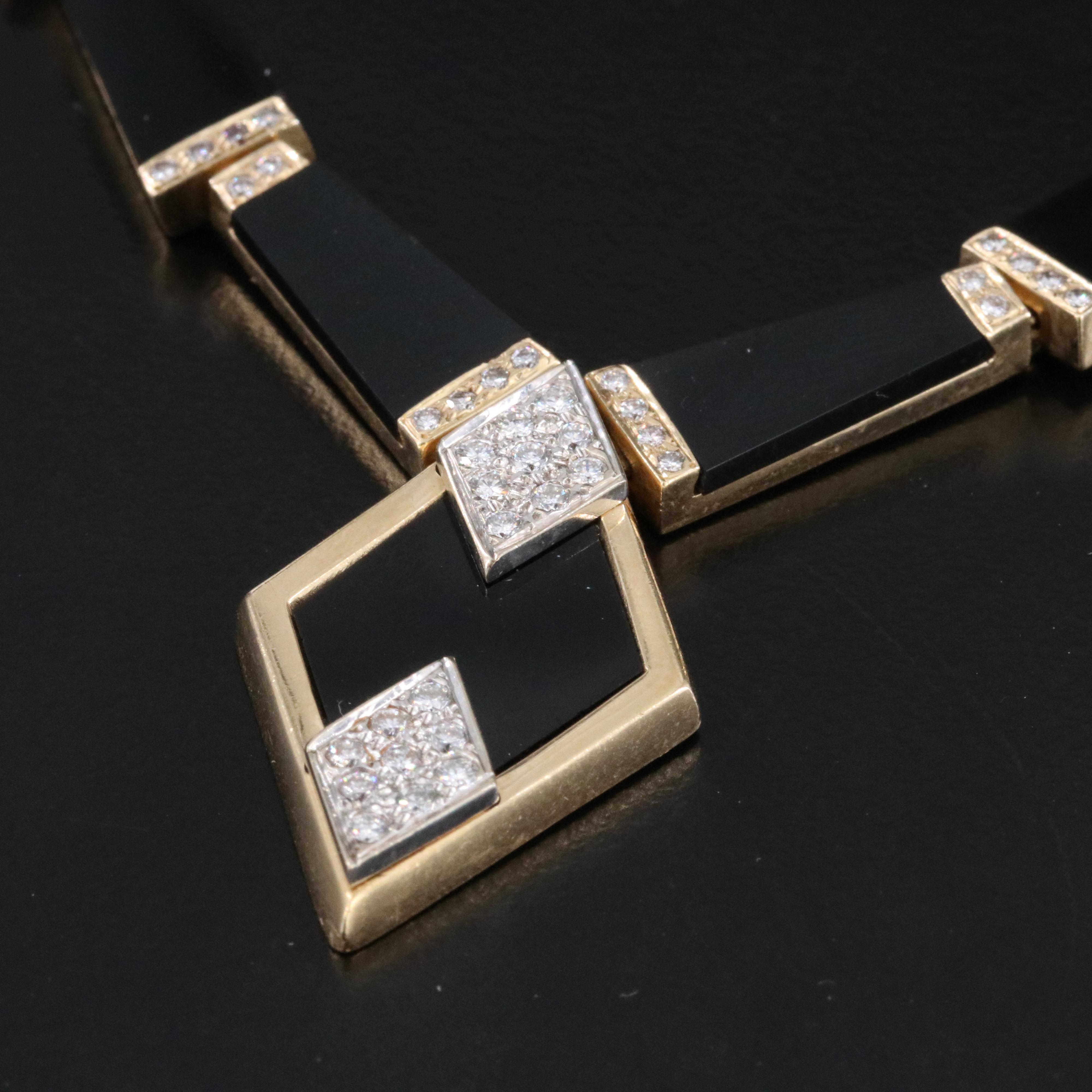 14K Black Onyx and 1.51 CTW Diamond Necklace and Earring Enhancers Set