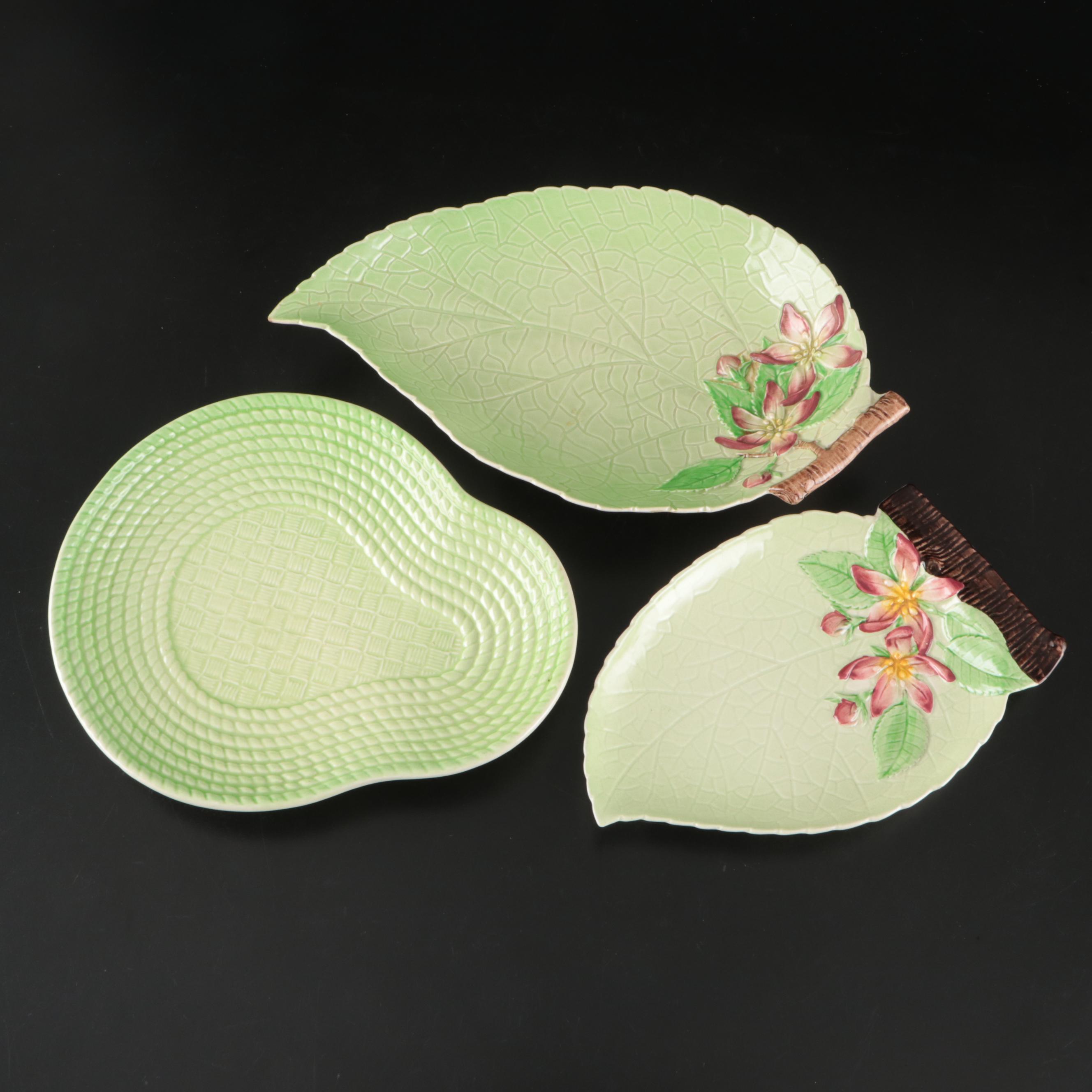 Carlton Ware "Apple Blossom" Leaf-Shaped and Faux Wicker Ceramic Dishes
